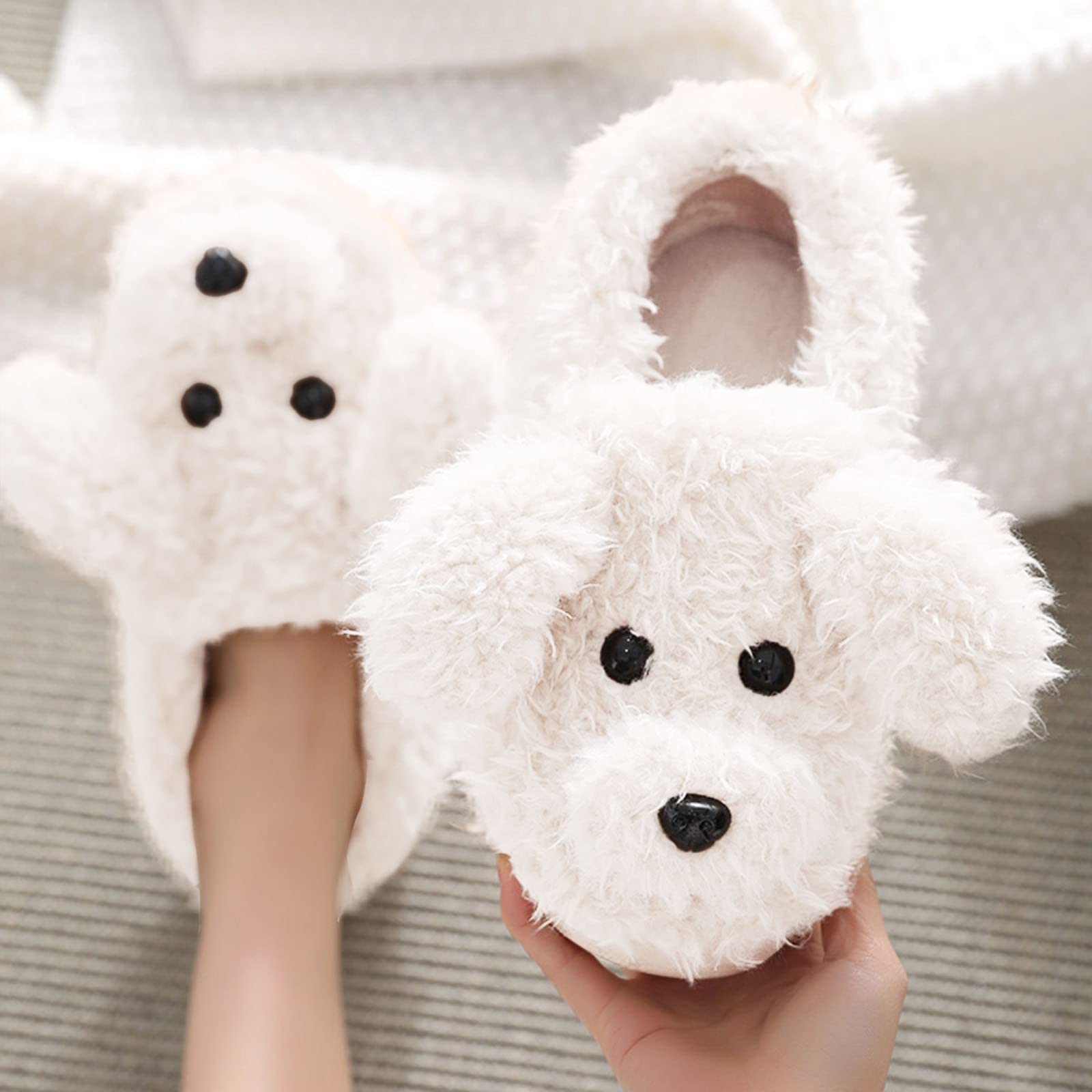 IQYU Women's Winter Slippers - Soft Memory Foam Indoor House Shoes with Fluffy Faux Fur Lining, Cozy Cartoon Design for Home, Office & Travel - Warm Non-Slip Comfortable Slippers for Cold Weather
