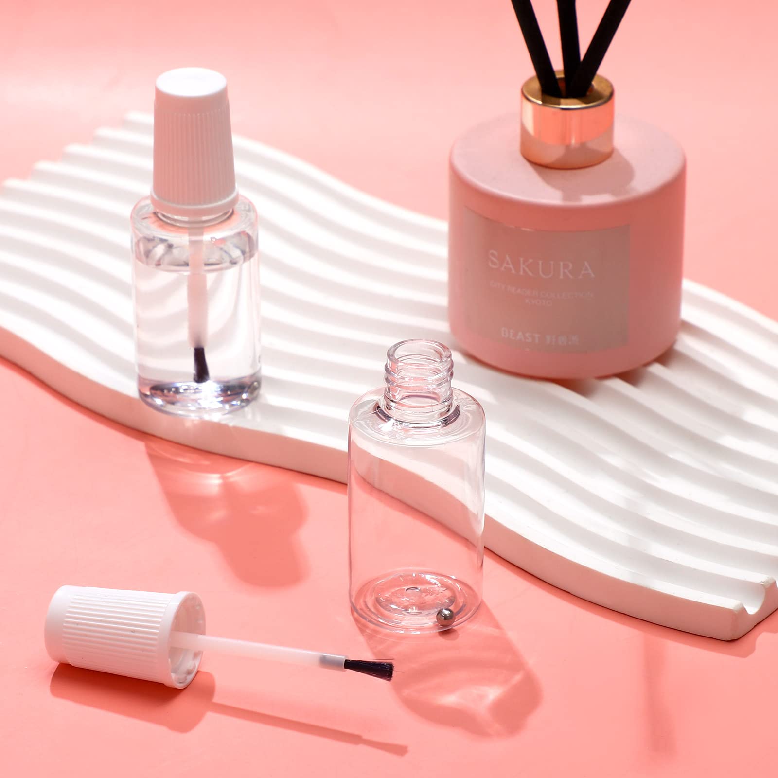 20 Pcs 20ml Refillable Empty Nail Polish Bottles with Brush - Clear Plastic Nail Polish Containers with Mixing Marble & Conservation Insert - Perfect for DIY Nail Art, Salon Use & Travel Storage