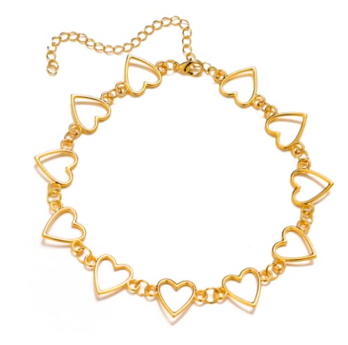 XYBJ Hollow Sweet Love Heart Choker Necklace - Korean Style Bicolor Statement Jewelry for Women, Girlfriend Gift, Valentine's Day, Anniversary, Party Wear