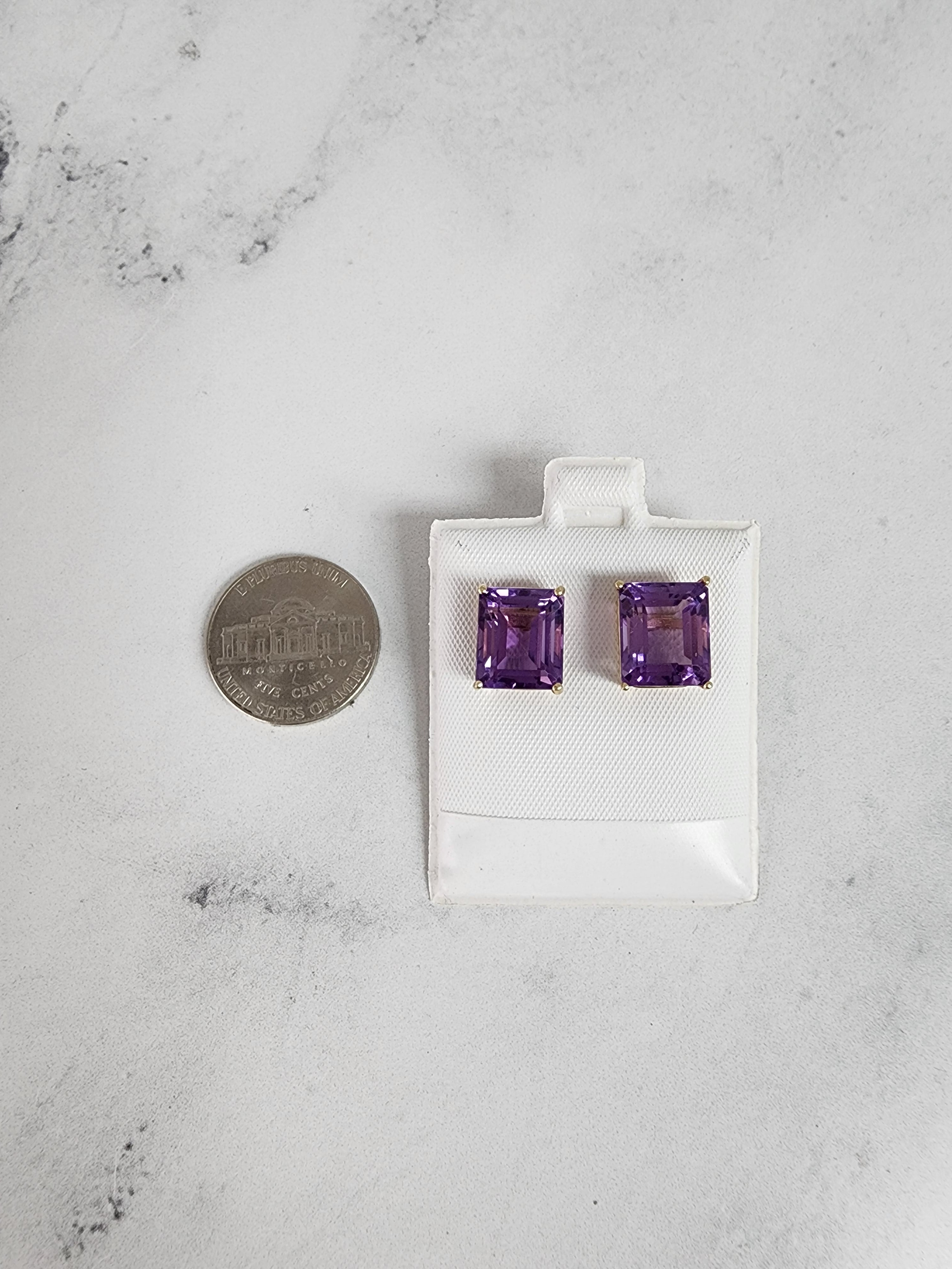 Large Amethyst Emerald Cut Stud Earrings for Women - Genuine Purple Gemstone Jewelry Gift for Birthday, Anniversary & Special Occasions