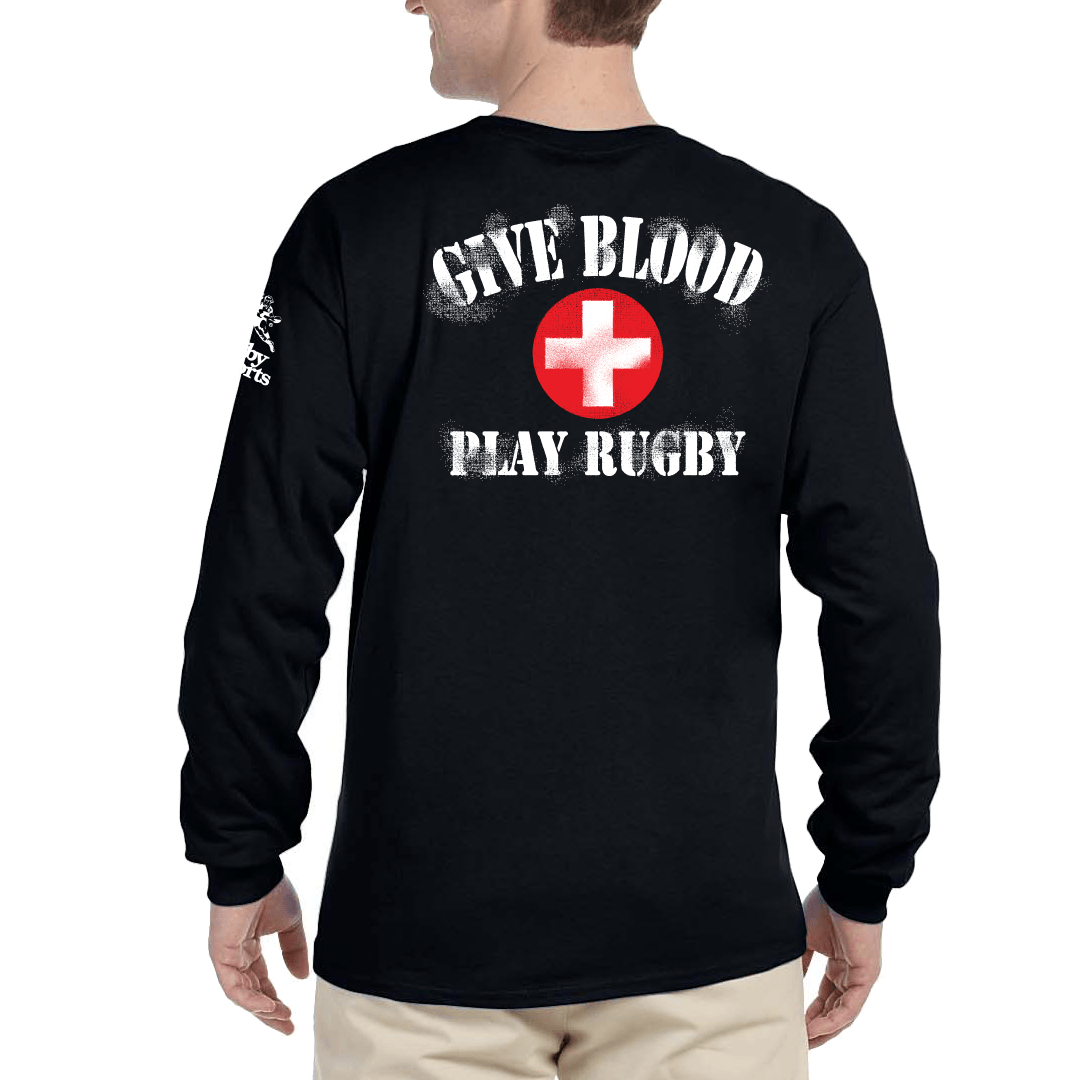 Give Blood Play Rugby Long Sleeve T-Shirt - Soft Cotton Rugby Shirt for Men & Women - Perfect for Rugby Games, Training & Casual Wear