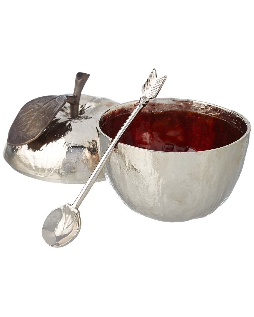 Michael Aram Apple Honey Pot with Spoon - Elegant Nickelplate Honey Jar for Tea, Breakfast & Gift Giving - Perfect for Home Decor & Kitchen Accessories