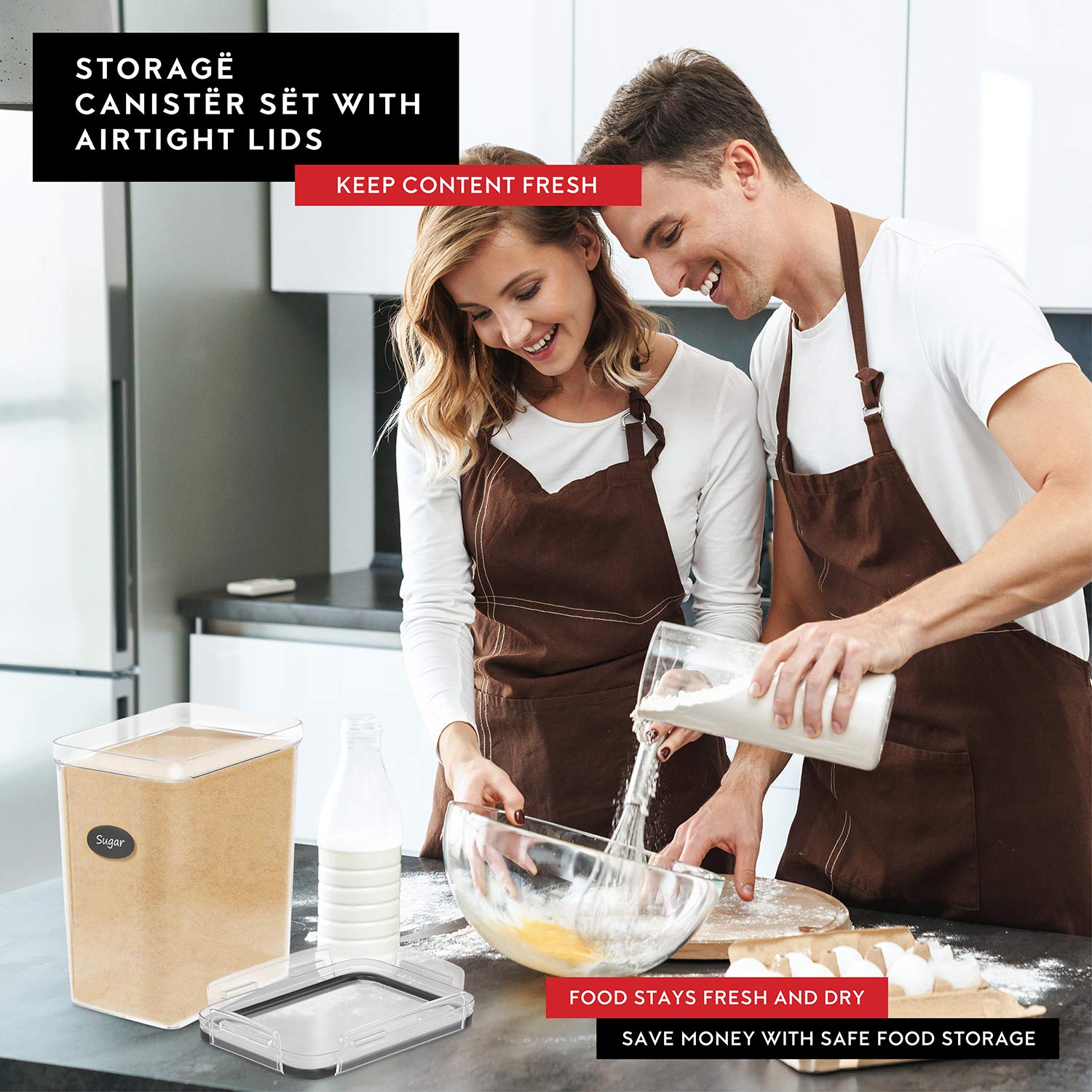 DWËLLZA KITCHEN 2-Piece Extra Large Airtight Food Storage Containers (175 oz) - Flour & Sugar Canisters with Marker & Labels for Pantry Organization | Bulk Kitchen Storage for Baking, Meal Prep & Home Organization