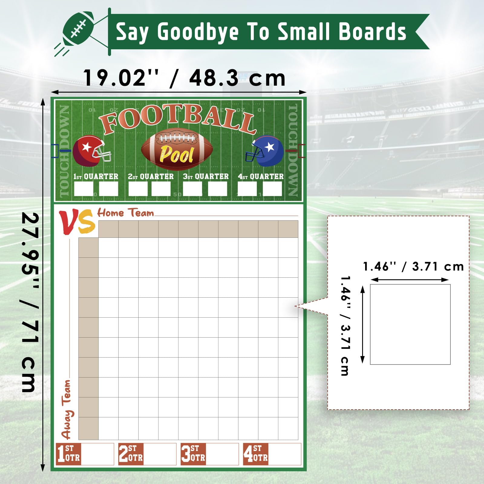 2 Pcs Football Pool Poster, 19‘' x 27.77'' Football Squares Board 100 Grids, Large Football Pool Squares Poster for Super Bowl, Tailgate Parties, Office Pools & Game Day Decorations – Big Football Game Party Supplies 2025