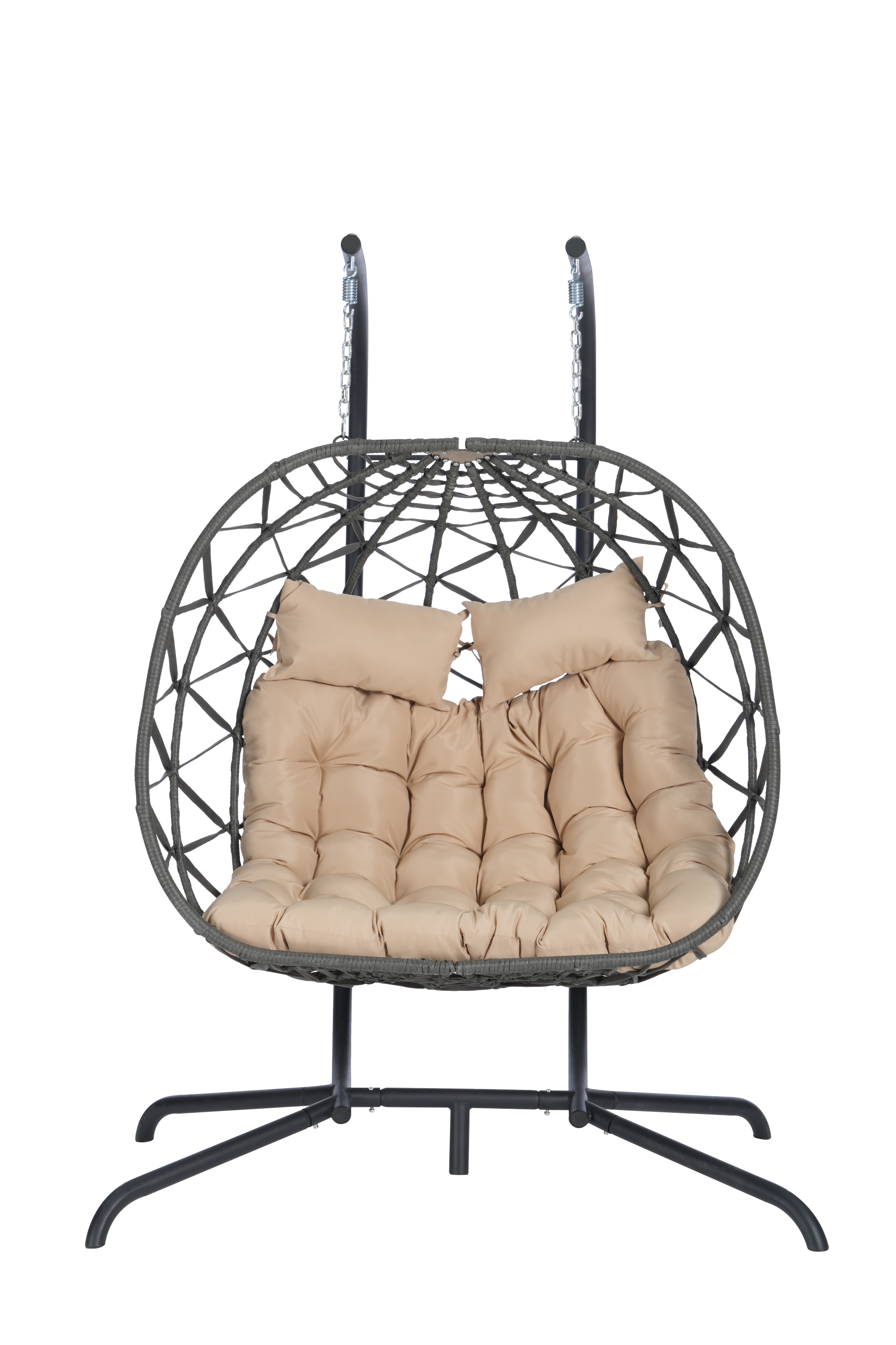 Double Egg Chair with Stand - Hanging Indoor/Outdoor Wicker Rattan Swing Chair with UV-Resistant Cushions (600 lb Capacity) - Perfect for Bedroom, Balcony, Patio & Garden Relaxation