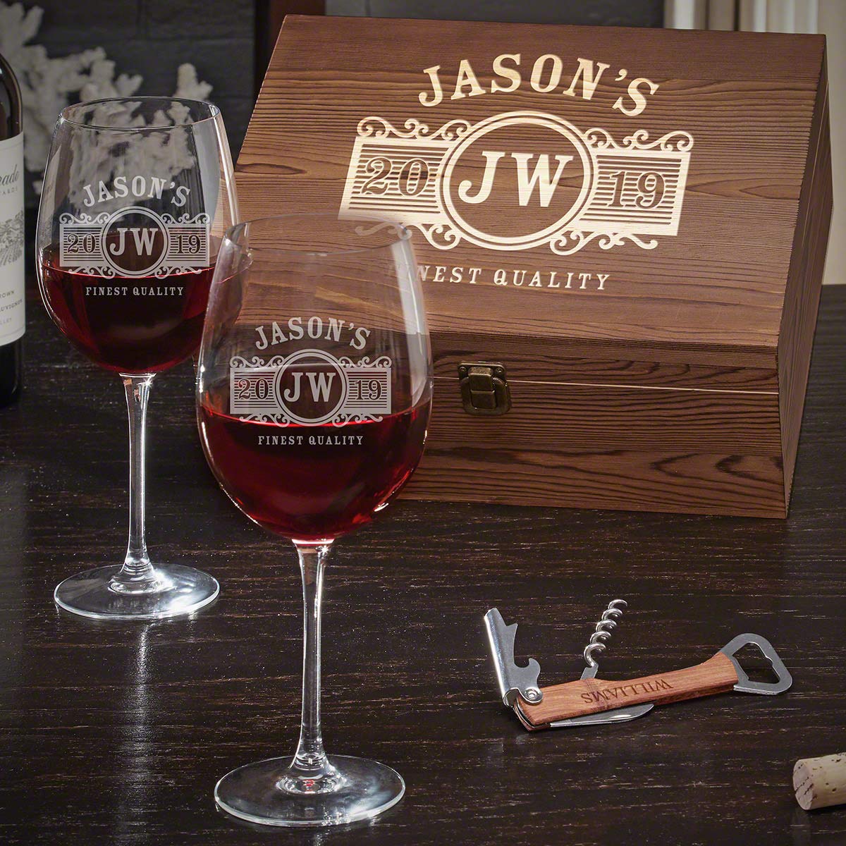 Personalized Engraved Wine Gift Set for Couples - Custom Romantic Anniversary Present - Perfect for Weddings, Anniversaries & Valentine's Day Gifts