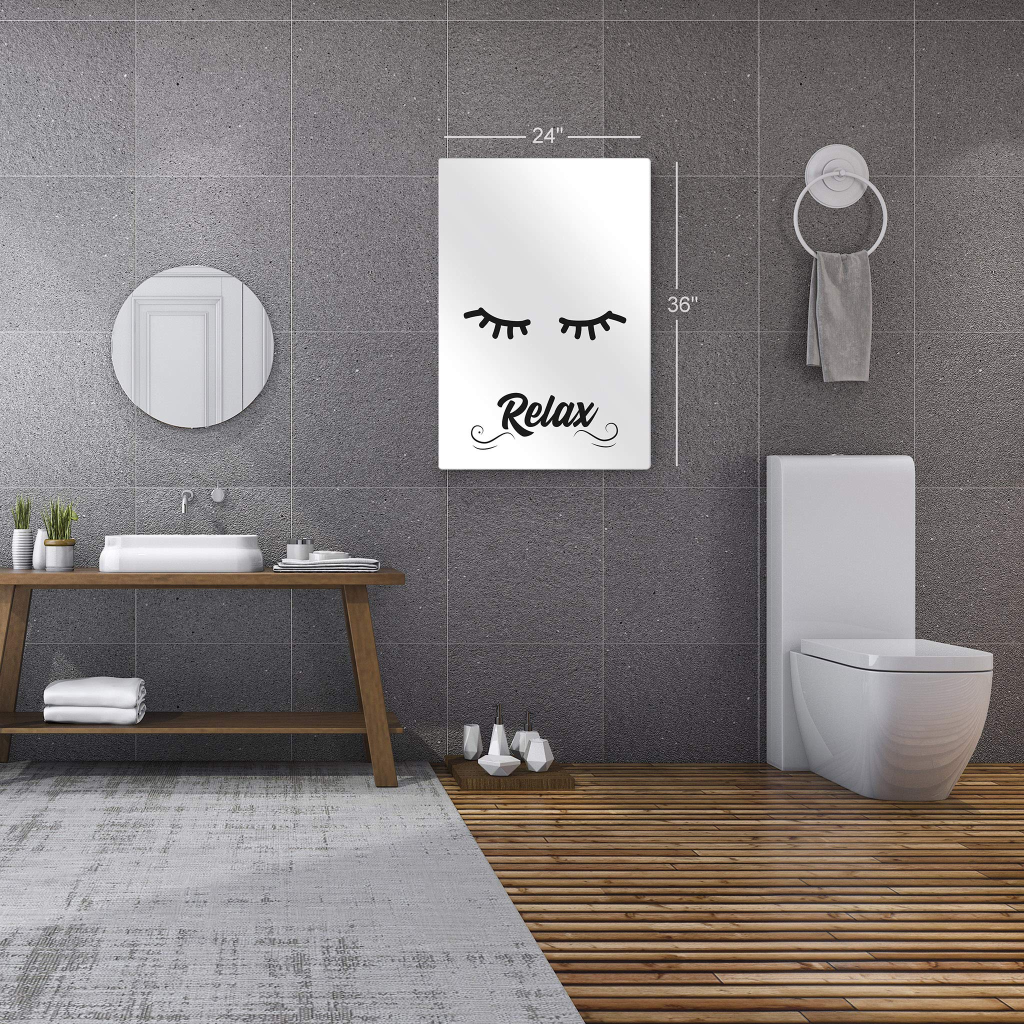 Smile Art Design Relax Typography Bathroom Wall Decor - 40x30 Inch Metal Print with Eyelash Motif - Ready to Hang Home Decoration Made in USA - Perfect for Bathrooms, Powder Rooms & Spa Retreats