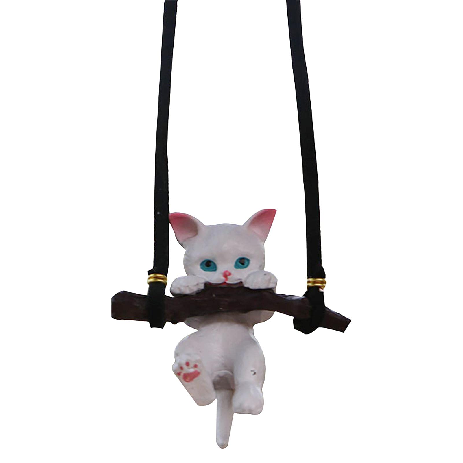 Cute Swing Cat Car Rearview Mirror Pendant - Resin Car Ornament for Men, Women & Kids - Funny Car Accessories for Rearview Mirror Decoration - Perfect for Gifts, Commuting & Road Trips