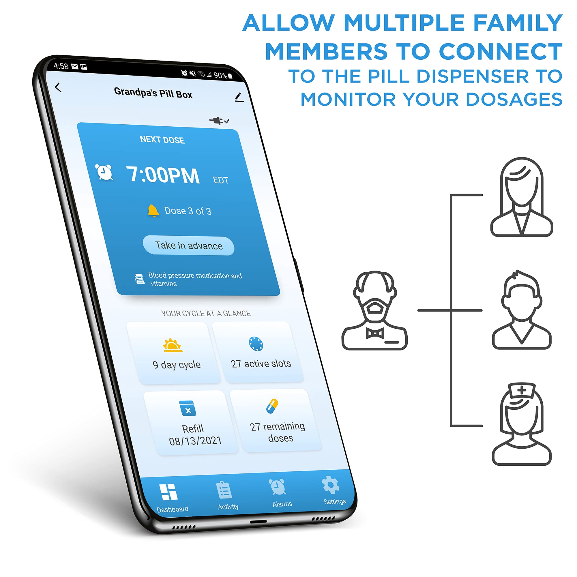 Smart WiFi Automatic Pill Dispenser - 28-Day Medication Organizer with 9 Daily Doses, Key Lock & Adjustable Alarms for Prescriptions & Vitamins | Perfect for Elderly Care, Travel, and Daily Medication Management