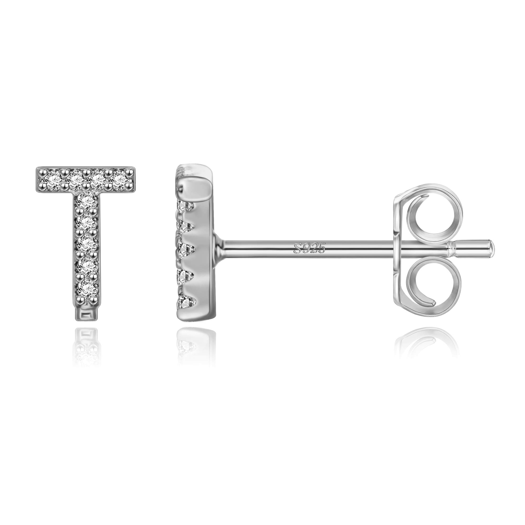 MONOOC Initial Stud Earrings for Women & Girls - S925 Sterling Silver Cubic Zirconia Hypoallergenic Earrings | Personalized Name Letter Jewelry Gift for Birthday, Christmas & Special Occasions | Perfect for Everyday Wear, School & Party Accessories