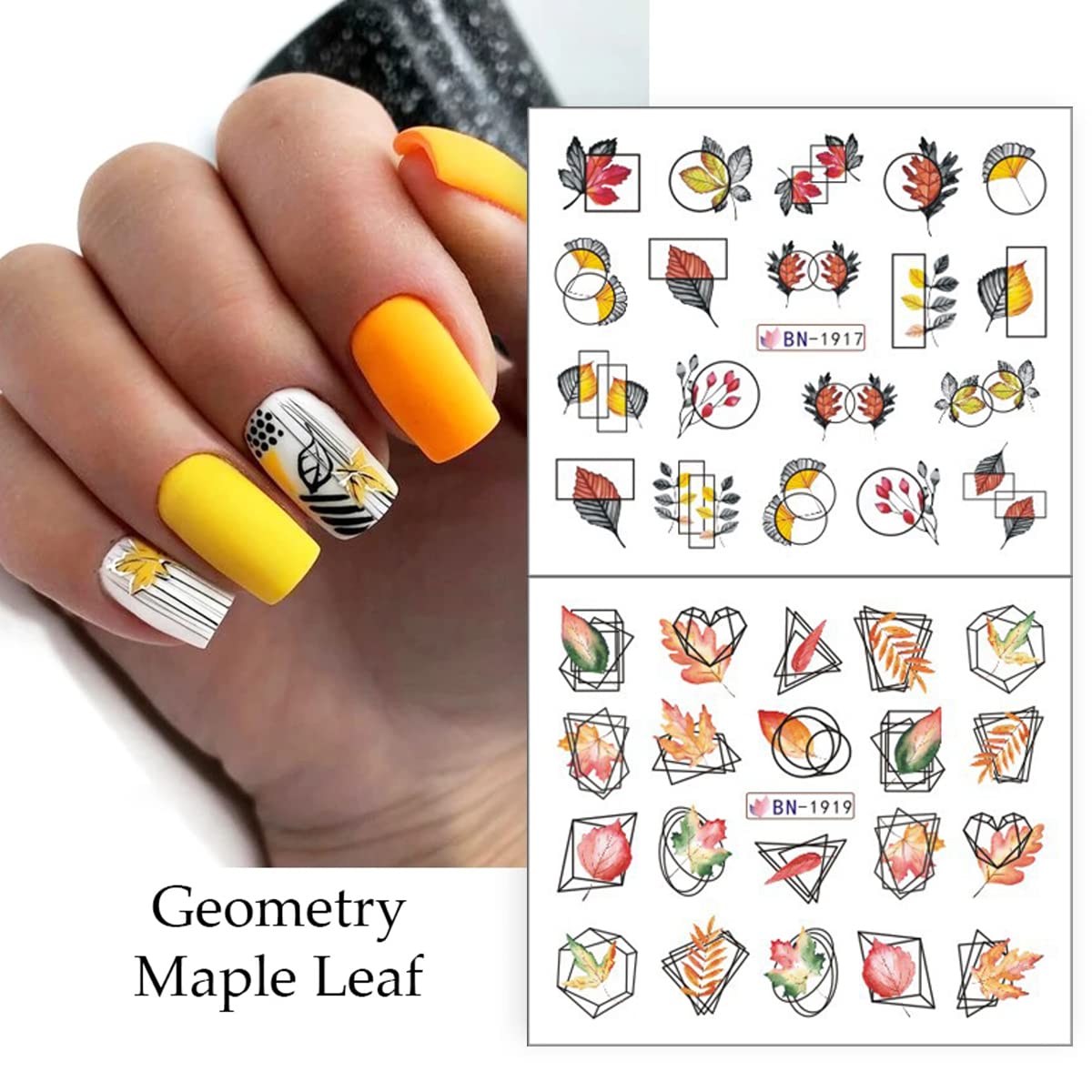 Fall Nail Stickers - Autumn Leaves & Pumpkin Thanksgiving Nail Decals | DIY Water Transfer Nail Art for Women & Girls | 12 Sheets | Perfect for Halloween, Thanksgiving Parties & Seasonal Manicures