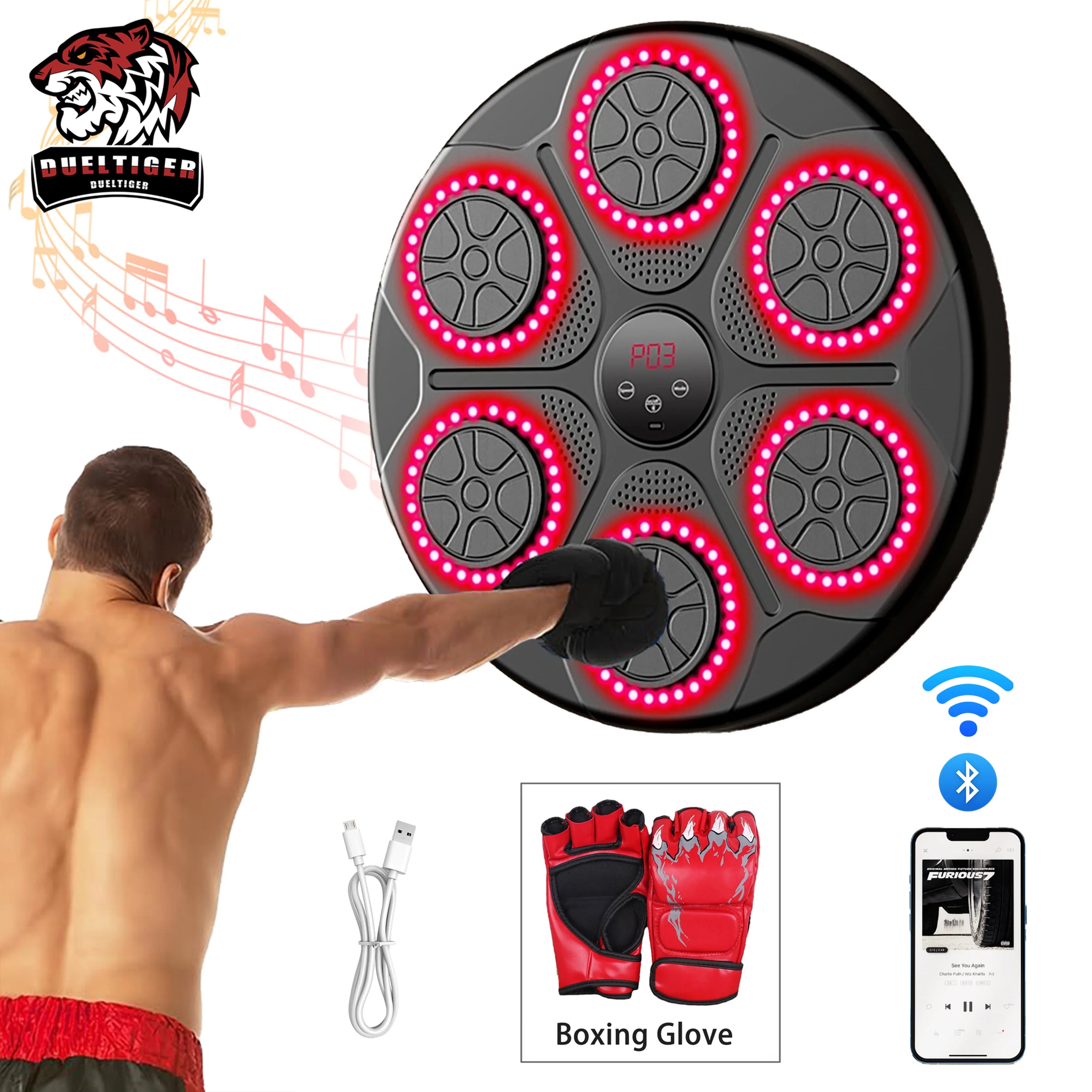 Smart Bluetooth Wall Mounted Music Boxing Trainer - Electronic Punching Bag for Home Gym, Boxing Equipment with Music Sync & Target Practice | Perfect for Cardio, Strength Training & Stress Relief