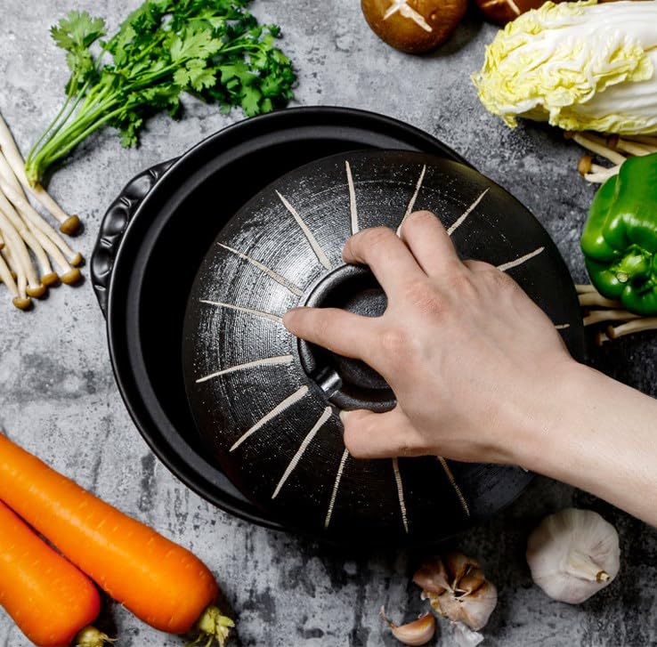 Authentic Japanese Donabe Clay Pot - Traditional Earthenware Casserole for Shabu Shabu, Sukiyaki & Hot Pot Cooking | Ceramic Soup Pot & Stock Pot for Japanese Cuisine | Perfect for Home Dining & Restaurant Use