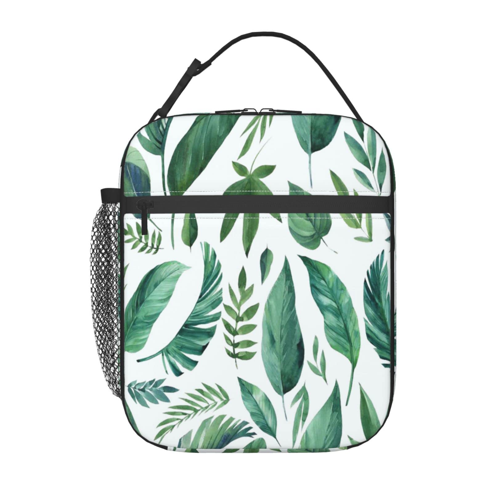 Insulated Lunch Bag for Women - Large Reusable Thermal Cooler Tote with Ice Packs, Tropical Leaves Design | Perfect for Office, Work, School, Picnic & Outdoor Activities | BPA-Free Leakproof Lunch Box for Adults