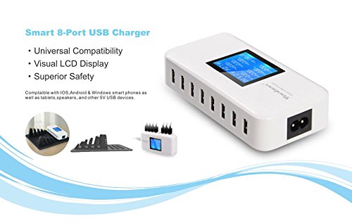60W 8-Port USB Wall Charger Fast Charging Station with LCD Display - Universal Multi-Port USB Charger for iPhone, Samsung, iPad, Tablets & More - Perfect for Home, Office, Travel & Family Charging Needs