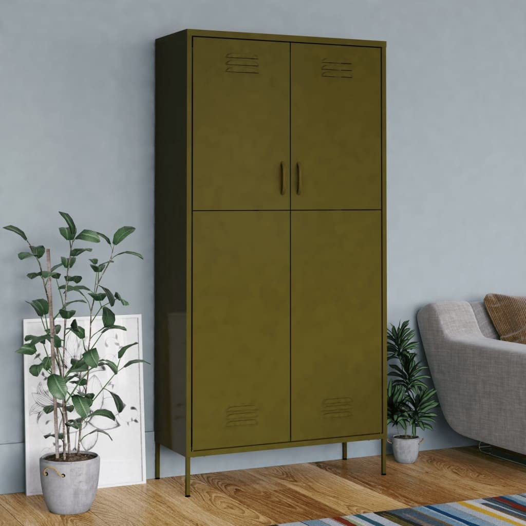FAMIROSA Steel Wardrobe Cabinet - Tall Metal Storage Cabinet with Doors, Shelves & Hanging Rod - Adjustable Shelves for Office, Home, School, Gym & Fire Station - Olive Green - Perfect for Closet Organization, Bedroom Storage & Commercial Use