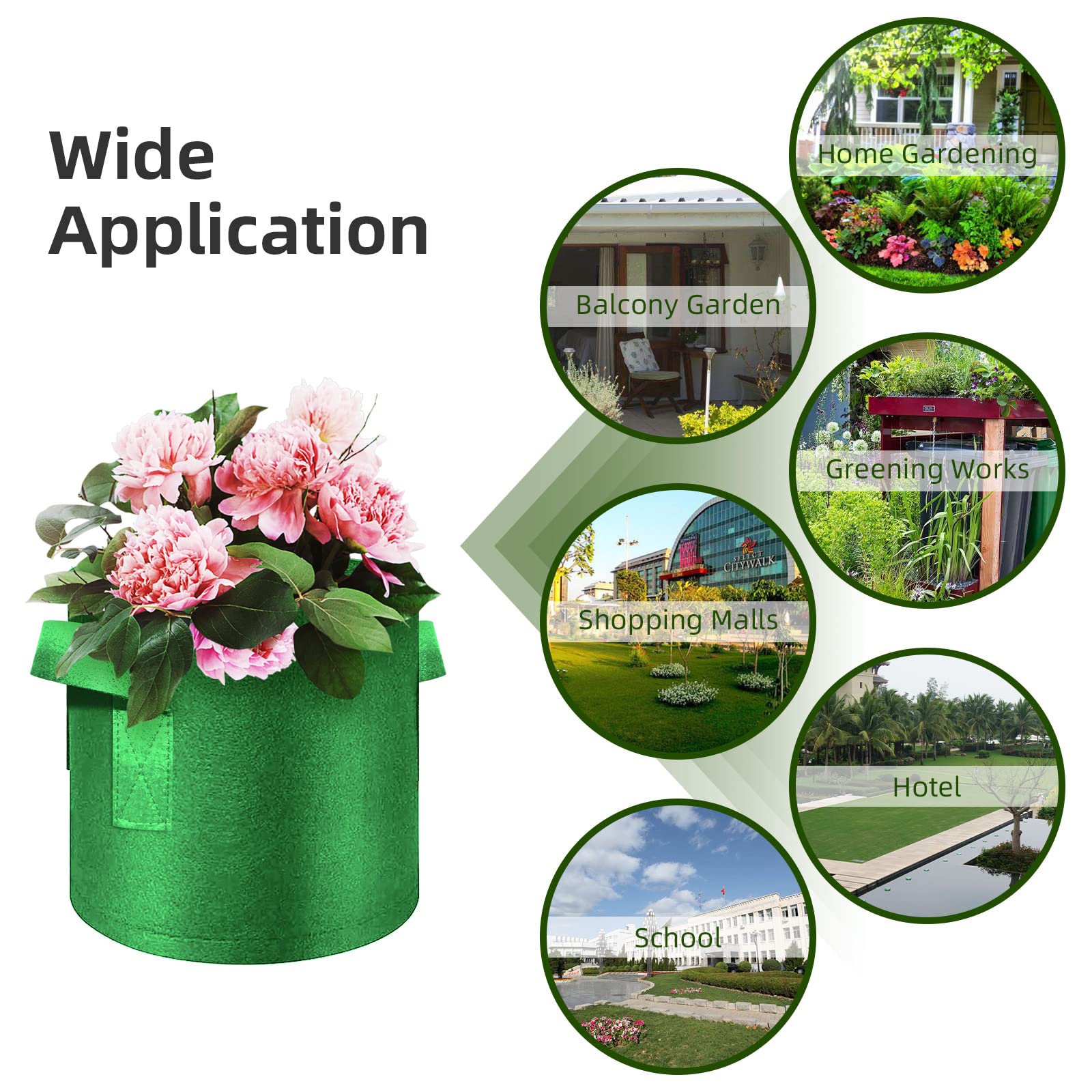 12-Pack 5 Gallon Thickened Nonwoven Fabric Plant Grow Bags with Handles - Durable Garden Planter Pots for Vegetables, Flowers, Fruits & Plants - Perfect for Outdoor Gardening, Balcony Planting & Container Gardening (Green)