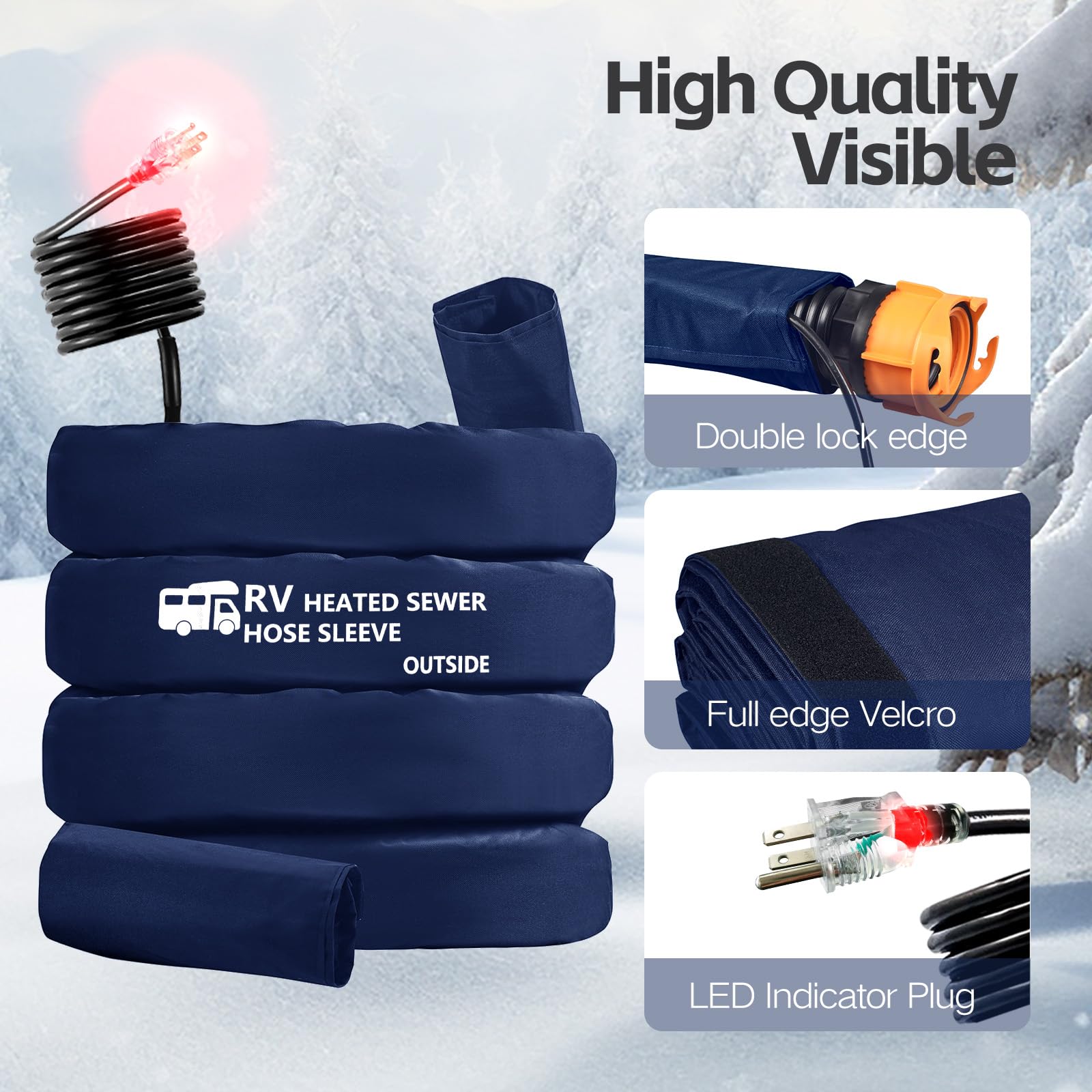 Heated RV Sewer Hose Kit (-45°F Freeze Protection) for Winter Camping