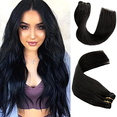 20 Inch Hand-Tied Double Weft Human Hair Extensions - 100% Real Human Hair Weave Bundles (100g, Natural Black) for Sew-In & Clip-In Hairstyles | Perfect for Daily Wear, Parties & Special Occasions