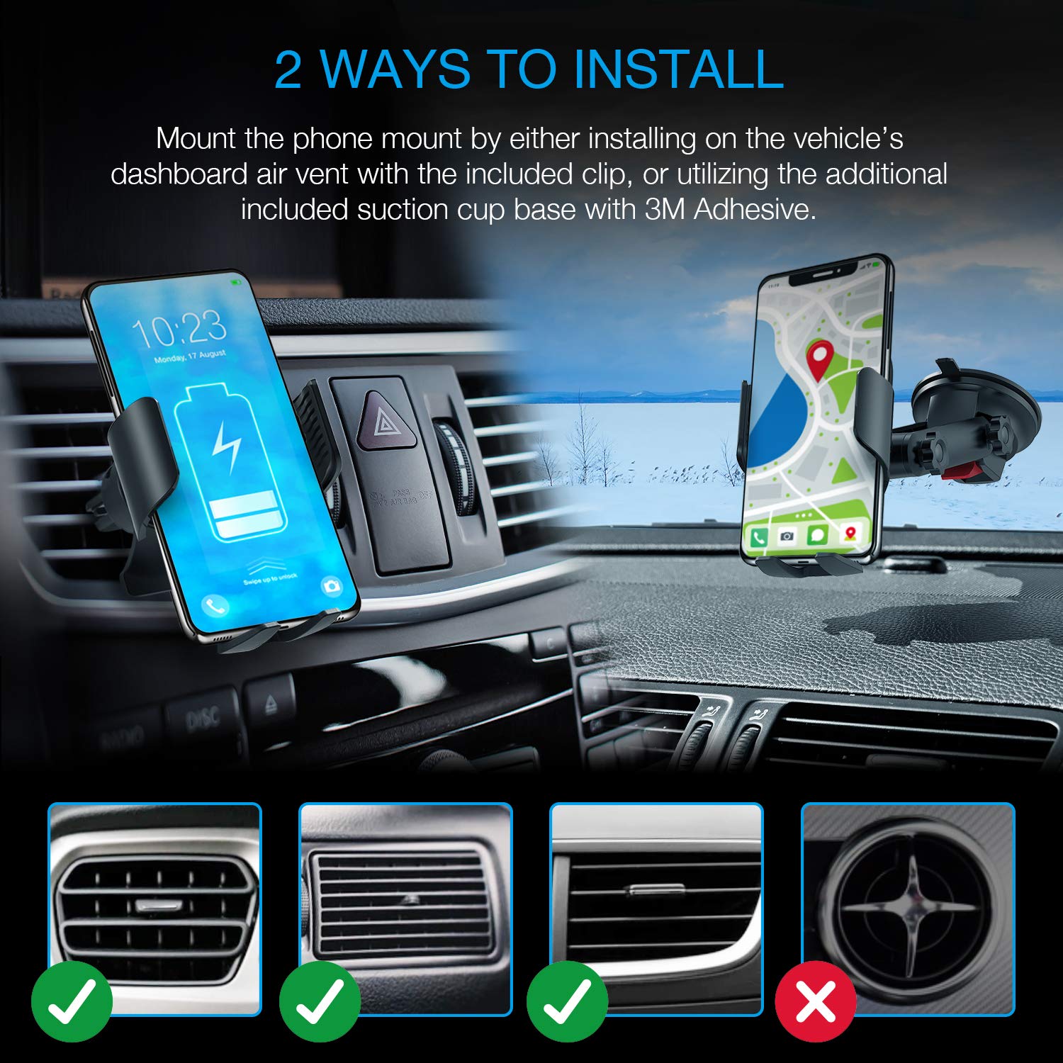 X5 Motorized Qi Car Mount - 15W/7.5W Fast Wireless Charger with Auto-Sensing Clamp for iPhone, Samsung Galaxy & Android Phones | Universal Windshield & Air Vent Mount | Perfect for Commuting, Road Trips & GPS Navigation