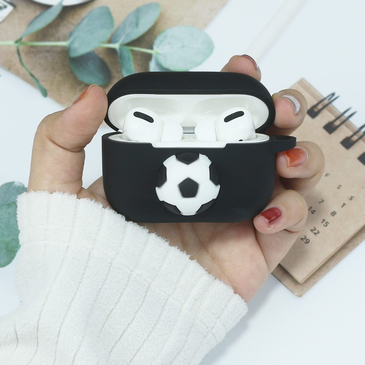 3D Soccer Silicone Case for AirPods Pro - Sporty Protective Cover with Keychain for Active Lifestyles