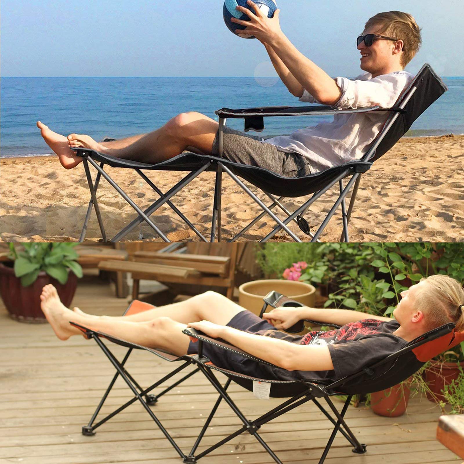 Apollo Walker 6-Legged Reclining Camping Chair for Adults - Adjustable 90°-130° Beach Chair with Footrest, Detachable Pillow & Carry Bag - Perfect for Outdoor Camping, Beach Relaxation, Backyard Lounging & Picnics (Grey)