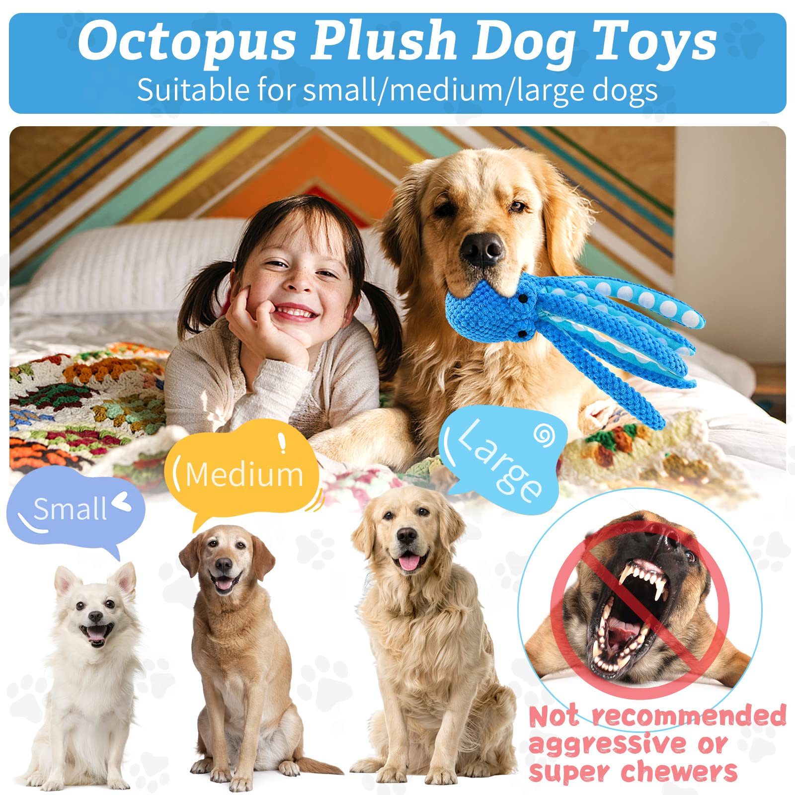 Durable Squeaky Dog Toys for Large Breeds - Interactive Soft Fabric Chew Toys for Puppies & Adult Dogs - Perfect for Indoor Play, Training & Keeping Pets Entertained