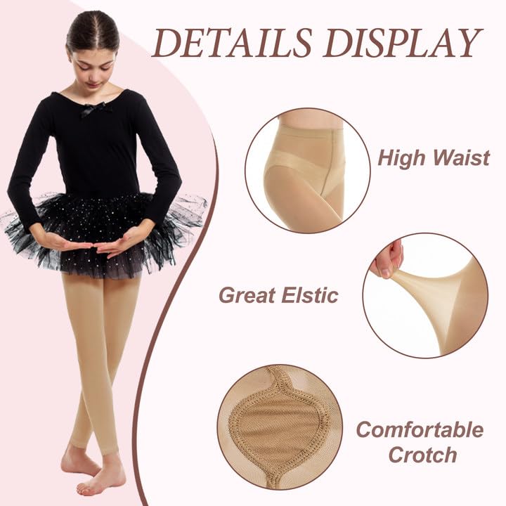 Girl's Ballet Tights 3-Pack (2-16 Years) - Black/White/Nude for Dance & School