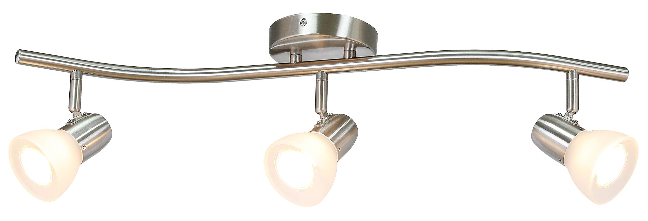 XiNBEi Modern S-Shaped Track Lighting Kit - 3 Light Kitchen Ceiling Fixture, Brushed Nickel Finish, Adjustable Spotlights for Home & Restaurant Use (Model XB-TR1223-3-BN) | Perfect for Kitchen Islands, Dining Areas & Retail Spaces