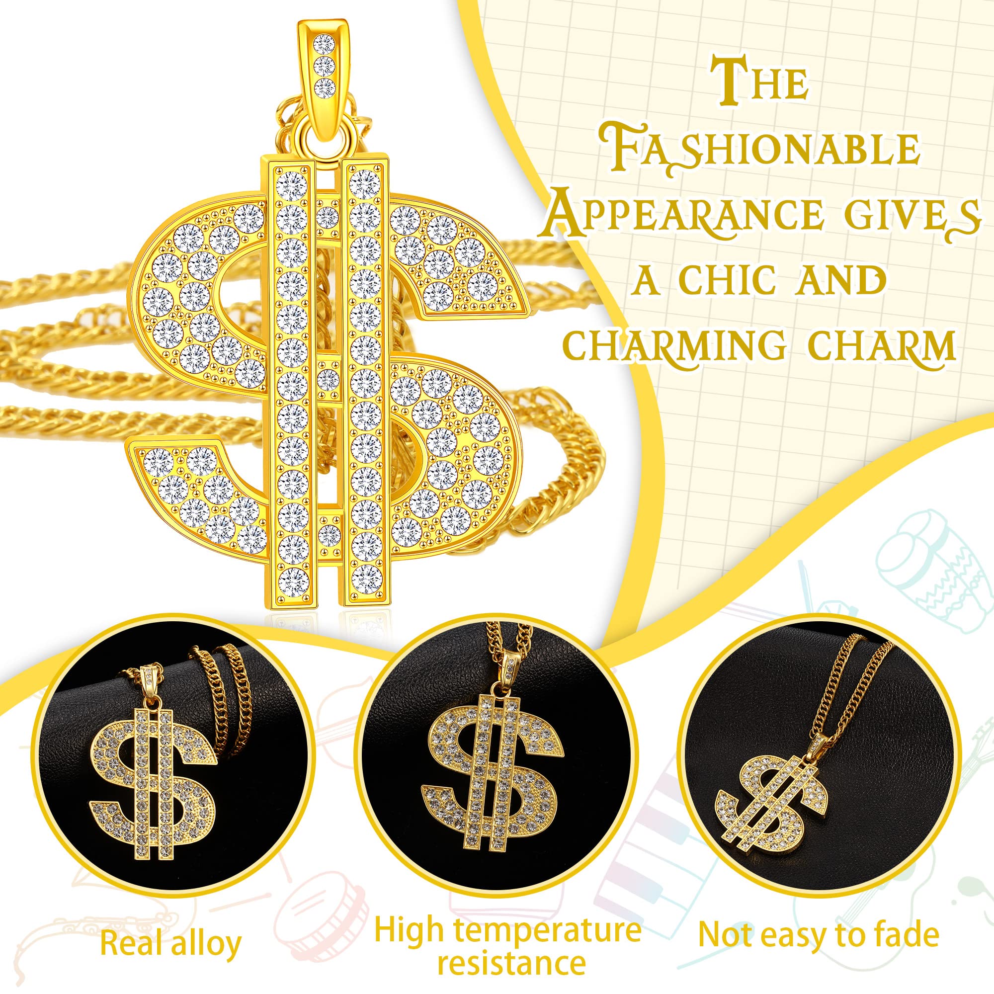 Tatuo 2-Piece Gold Plated Chain Necklace Set for Men with Dollar Sign Pendant - Hip Hop Jewelry for Streetwear & Urban Fashion | Perfect for Parties, Concerts and Everyday Style