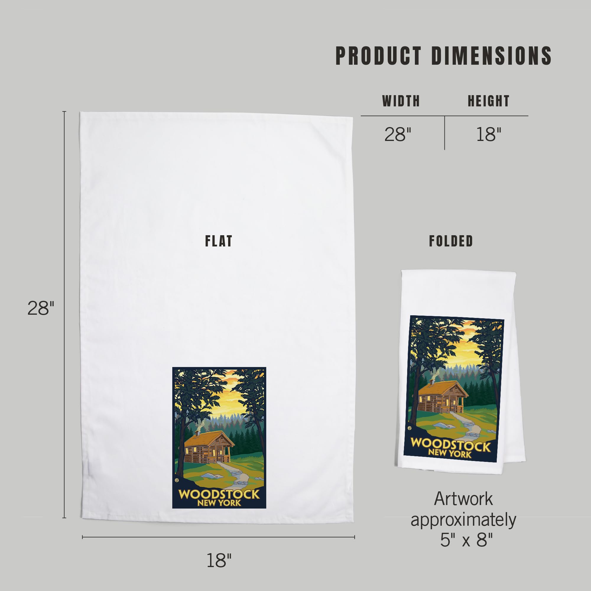 Lantern Press Woodstock New York Cabin Scene - 100% Cotton Tea Towel & Decorative Hand Towel for Kitchen, Home Decor | Perfect for Farmhouse Style, Rustic Kitchen, and Cozy Cabin Decor