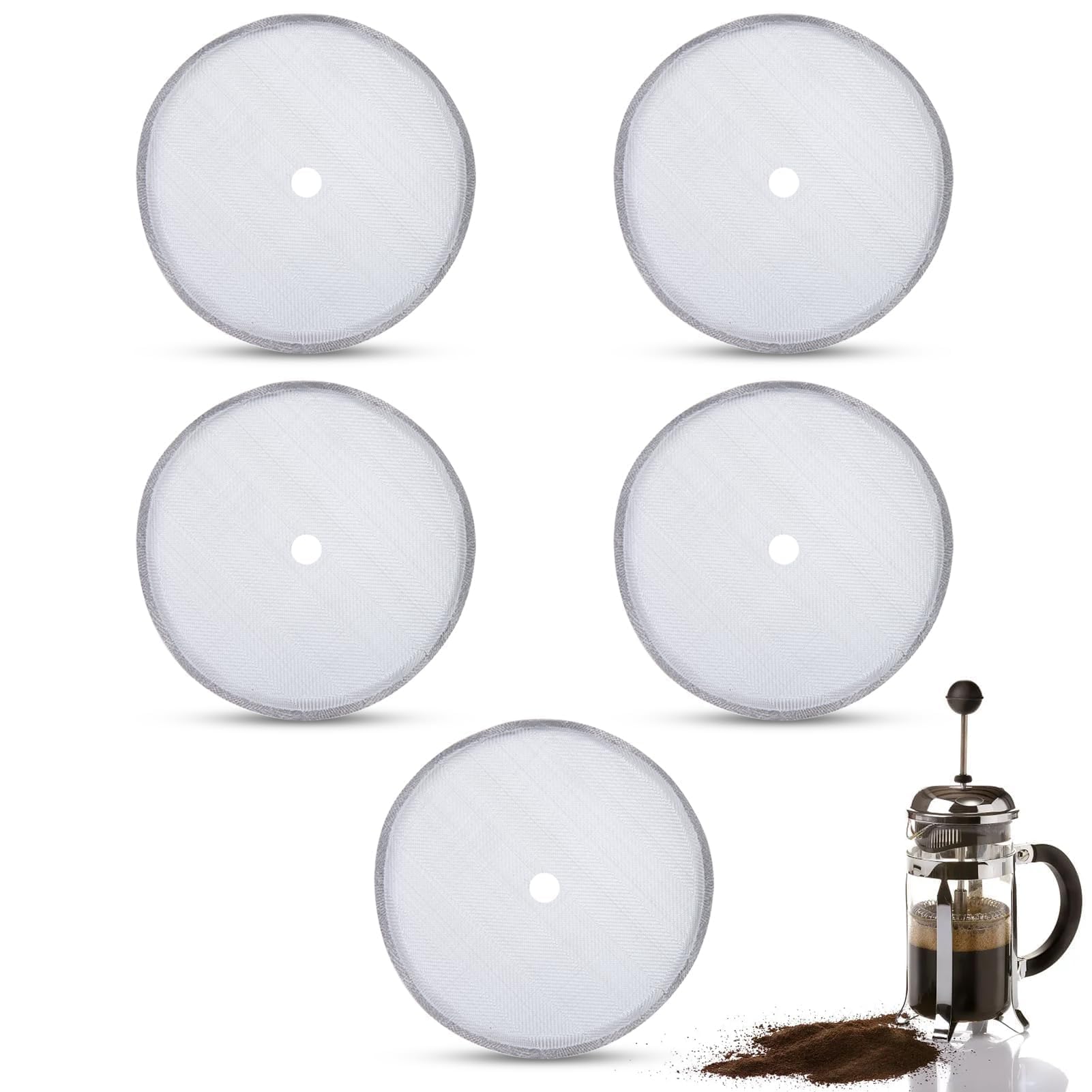 5PCS French Press Coffee Filters - 8cm/3.1in Replacement Mesh Screens for 600ml French Press Coffee Maker | Durable Stainless Steel Coffee Accessories for Home, Office & Camping Use