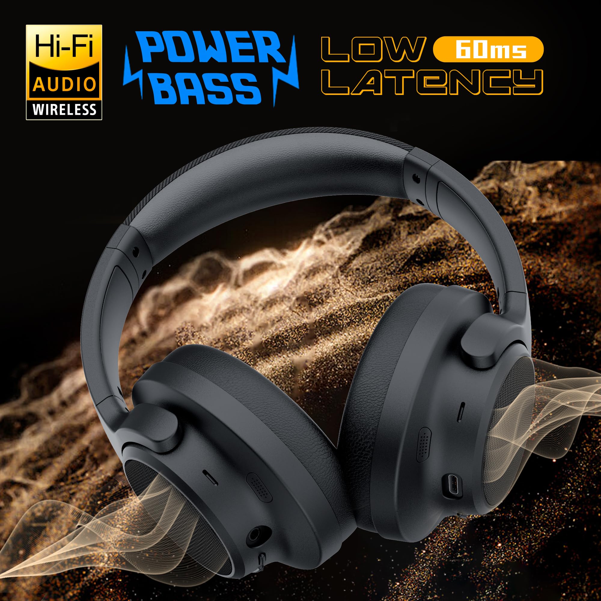 Soul Ultra Wireless Active Noise Cancelling Over-Ear Bluetooth Headphones - 100H Playtime, USB-C Fast Charging, Hi-Res Audio with Deep Bass - Perfect for Travel, Sports, Gym & Work (Black)