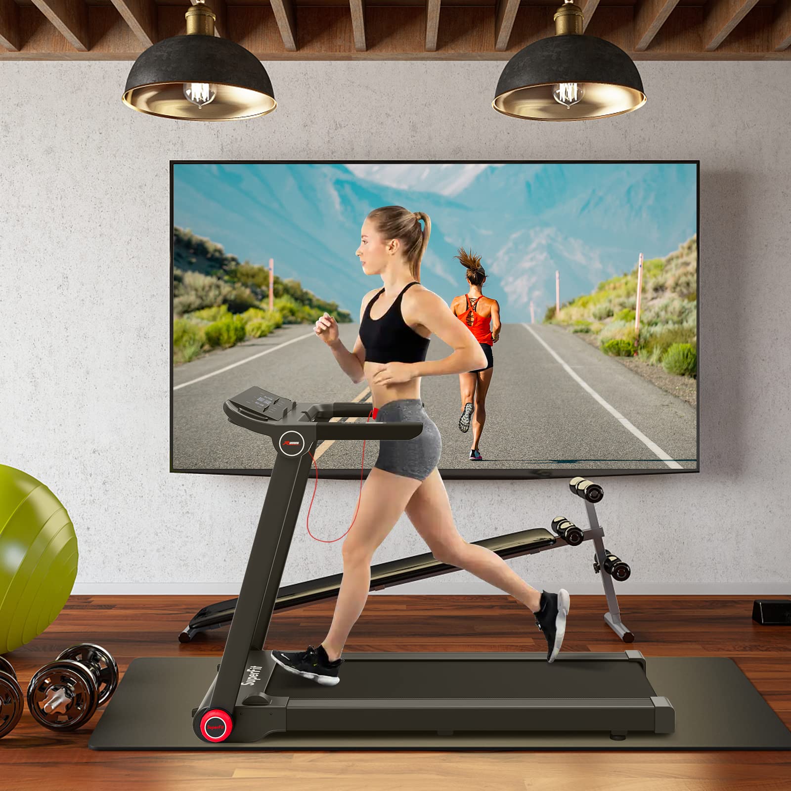 GYMAX 3.75HP Folding Treadmill - Electric Running Machine with 12 Preset Programs, Smart App Control, LCD Display & Phone Holder - Compact Foldable Treadmill for Home Gym, Small Spaces & Apartment Workouts