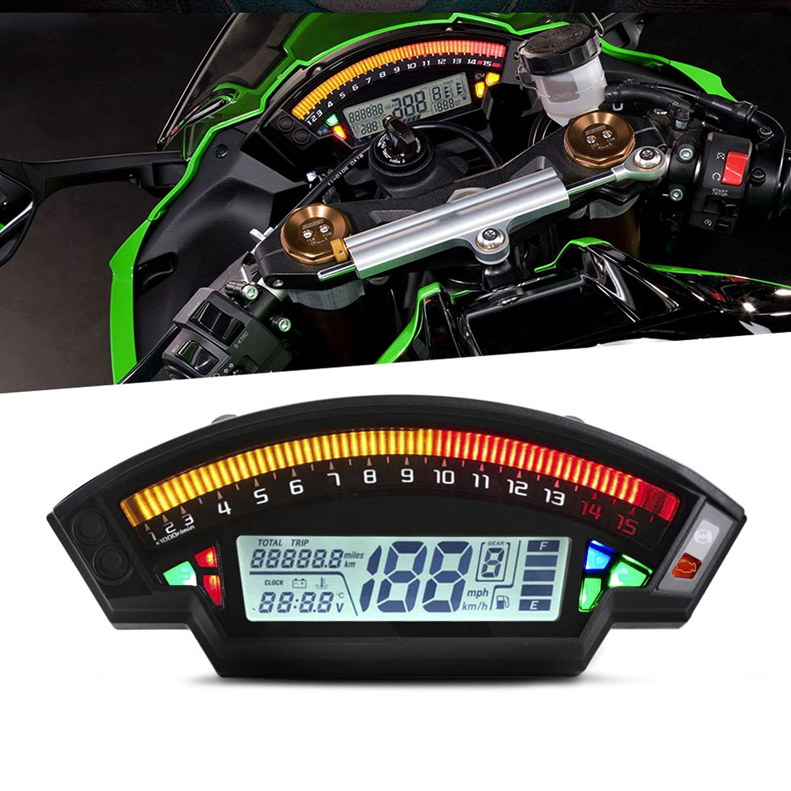 Universal Motorcycle LCD TFT Digital Speedometer - 14000RPM, 6 Gear Backlight Odometer for 1/2/4 Cylinder Bikes | Perfect for Street Bikes, Cruisers & Touring Motorcycles