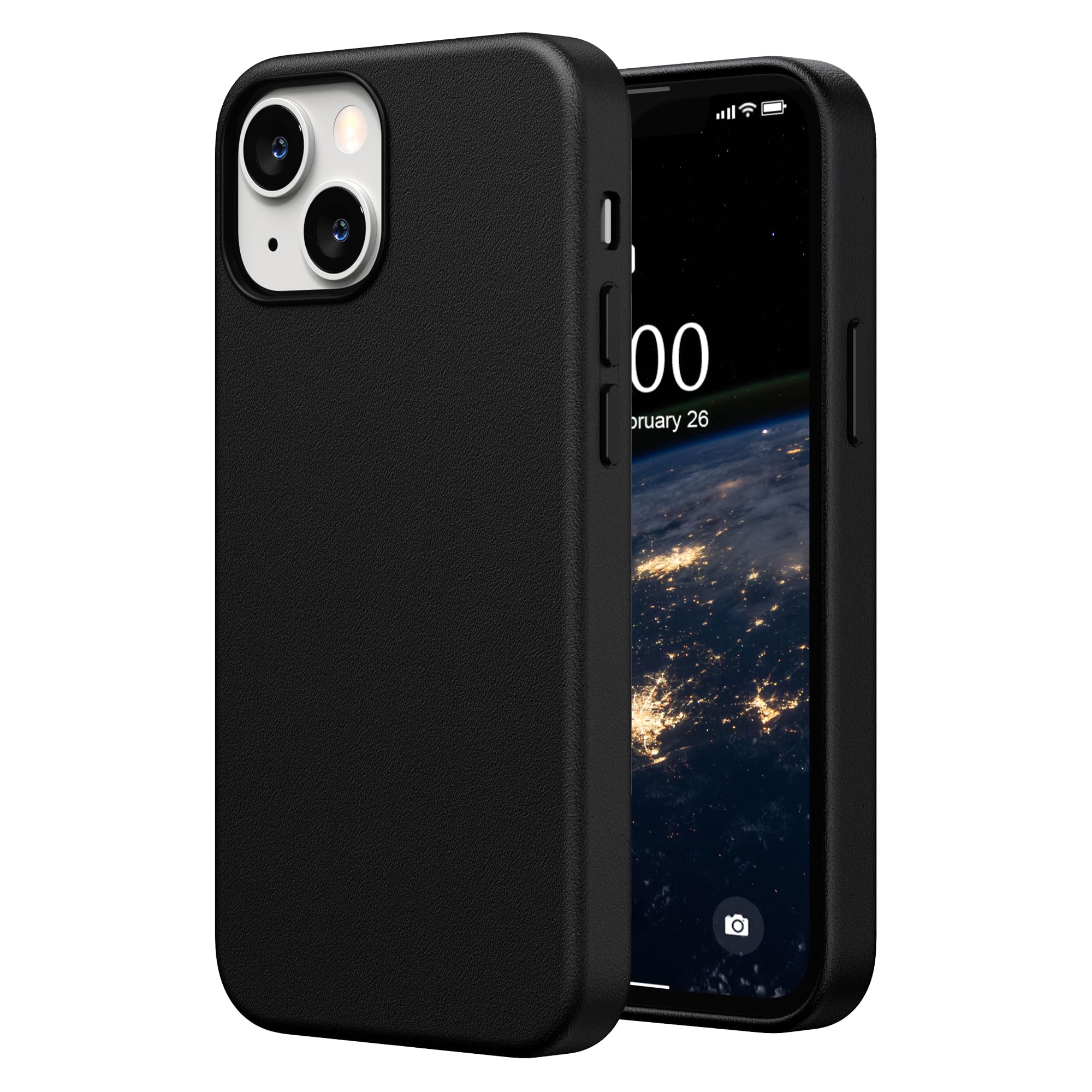 Premium Faux Leather iPhone 13 Mini Case (5.4 inch 2021) - SURPHY Slim Protective Cover with Metallic Buttons & Soft Microfiber Lining | Perfect for Work, Travel & Everyday Use | Black