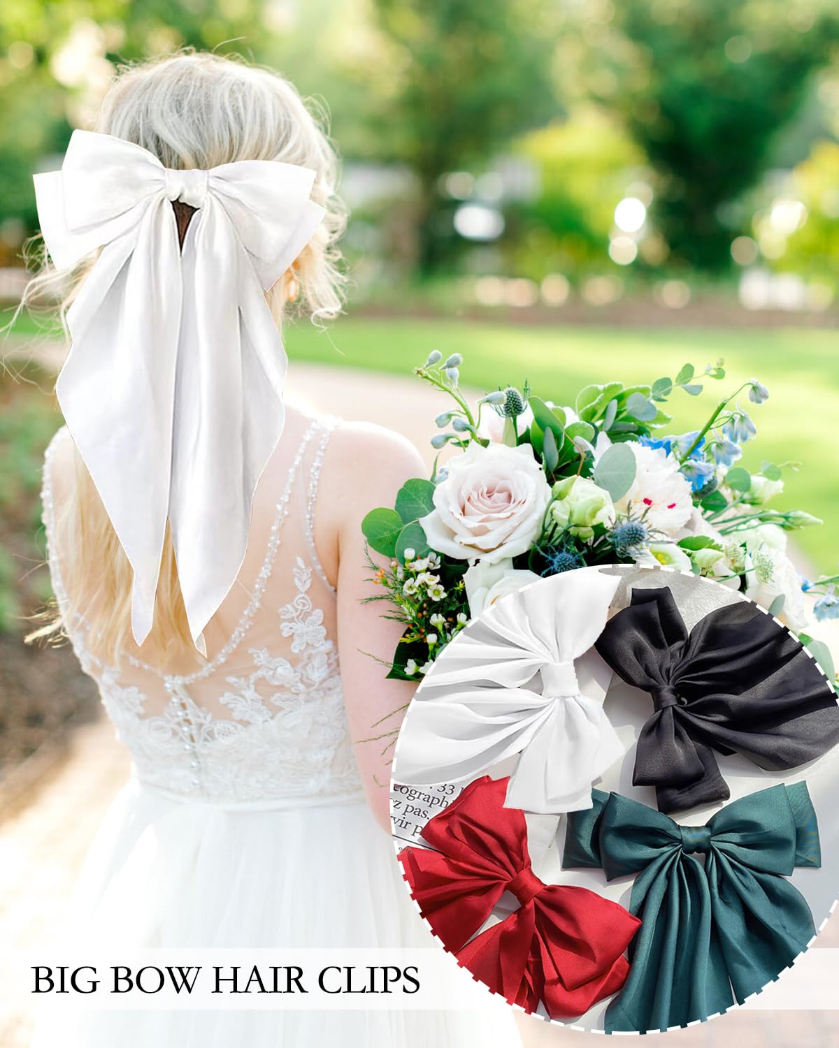 8 Pcs Women's Silky Satin Hair Bows - Large Ribbon Hair Clips with Long Tails, Metal Barrettes for Girls & Women | Perfect for Weddings, Parties, Holidays & Everyday Hair Accessories