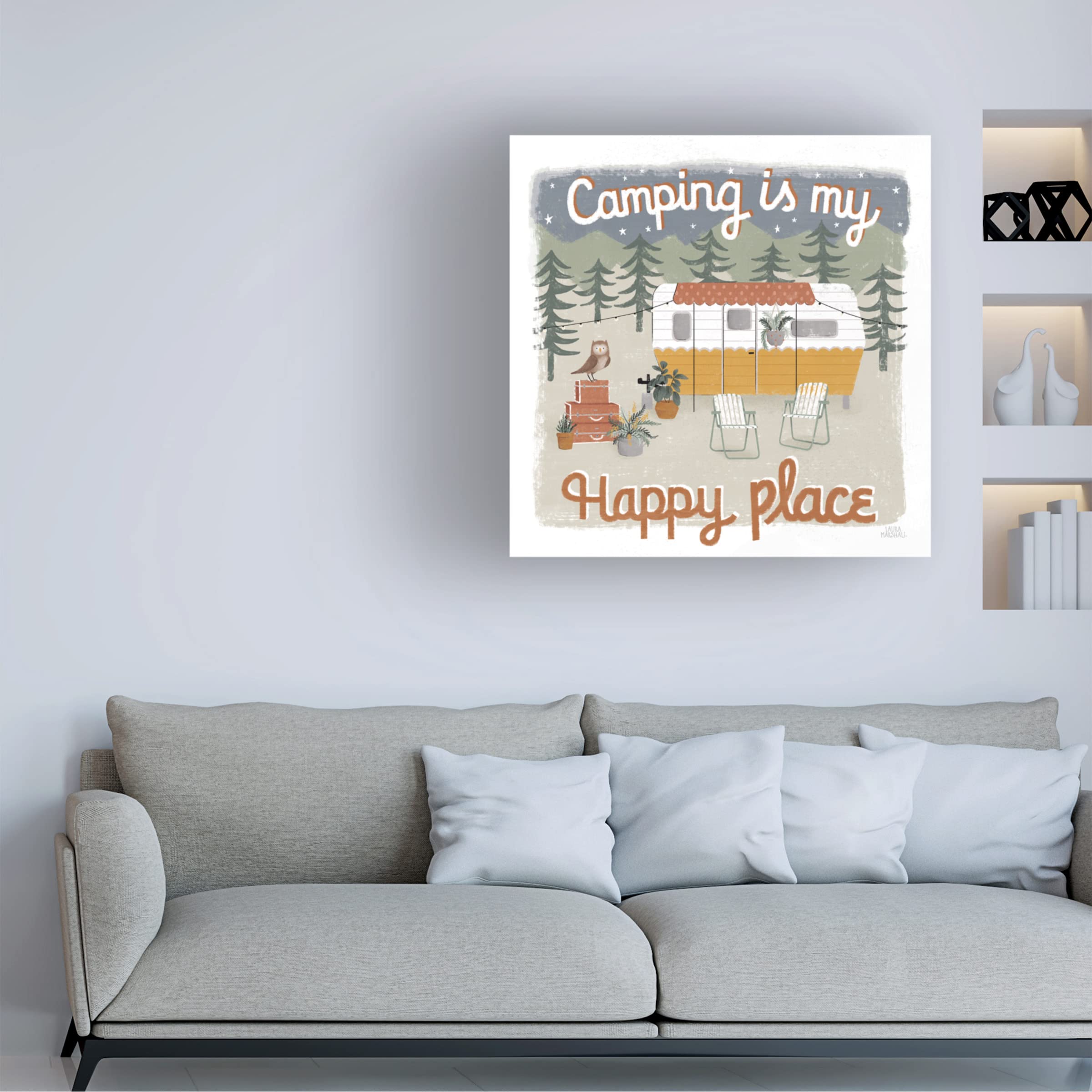 Laura Marshall 'Gone Glamping V' Canvas Wall Art Print - Nature Camping Decor for Living Room, Bedroom & Office