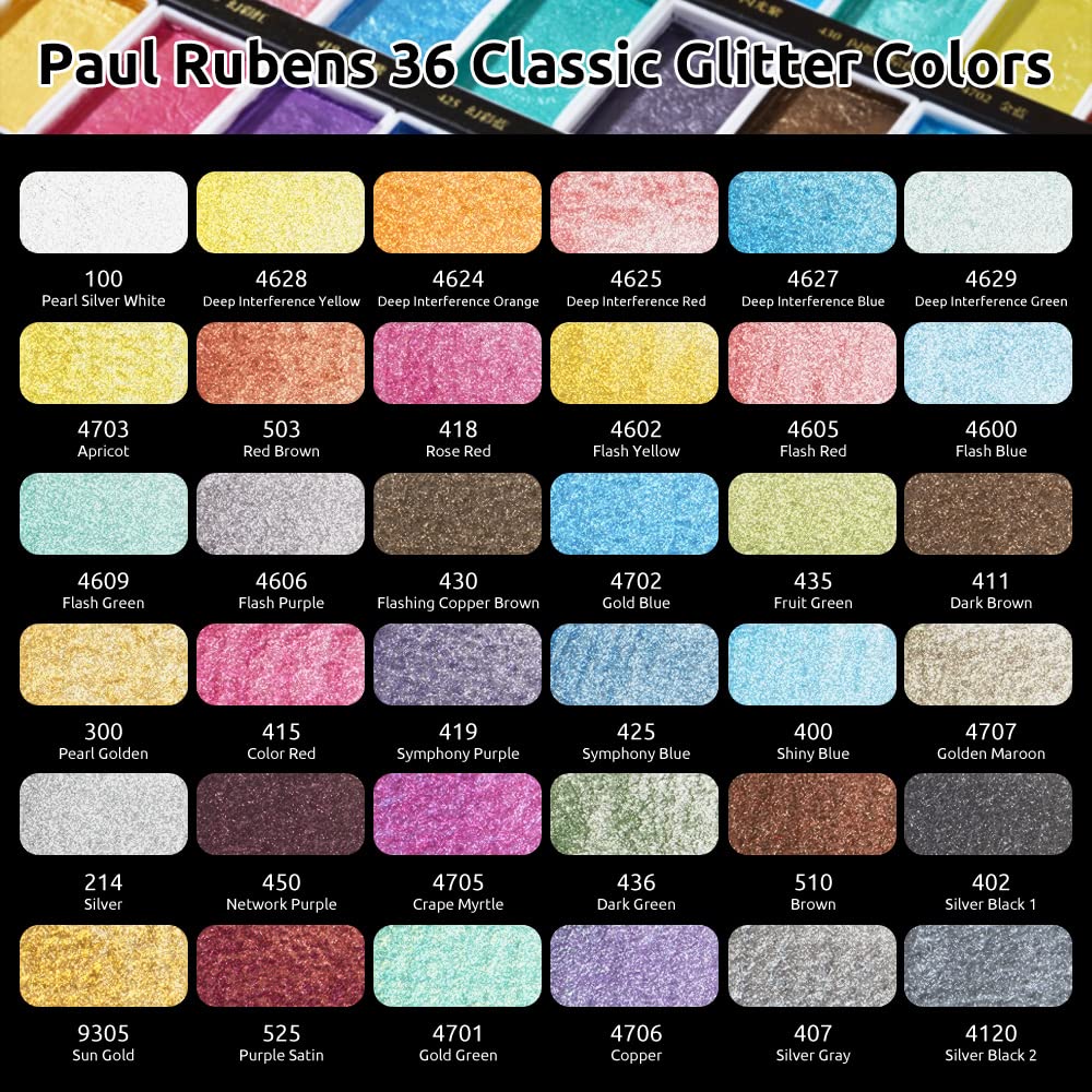 Paul Rubens 36 GUCAI Pearlescent Watercolor Paint Set & 24 Colors Watercolor Set - Professional Artist Grade for Painting, Sketching, and DIY Art Projects
