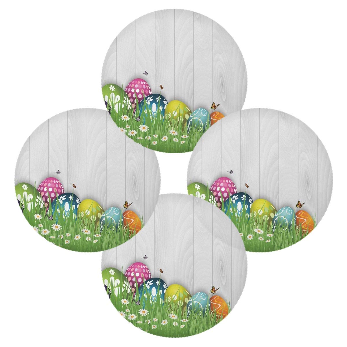 Easter Eggs Flower Butterfly Round Table Mats Set of 4 - Heat Resistant Non-Slip Polyester Placemats for Dining Table - Easter Kitchen Decor - Washable & Easy to Clean - Perfect for Holiday Dinners, Spring Celebrations & Home Decor