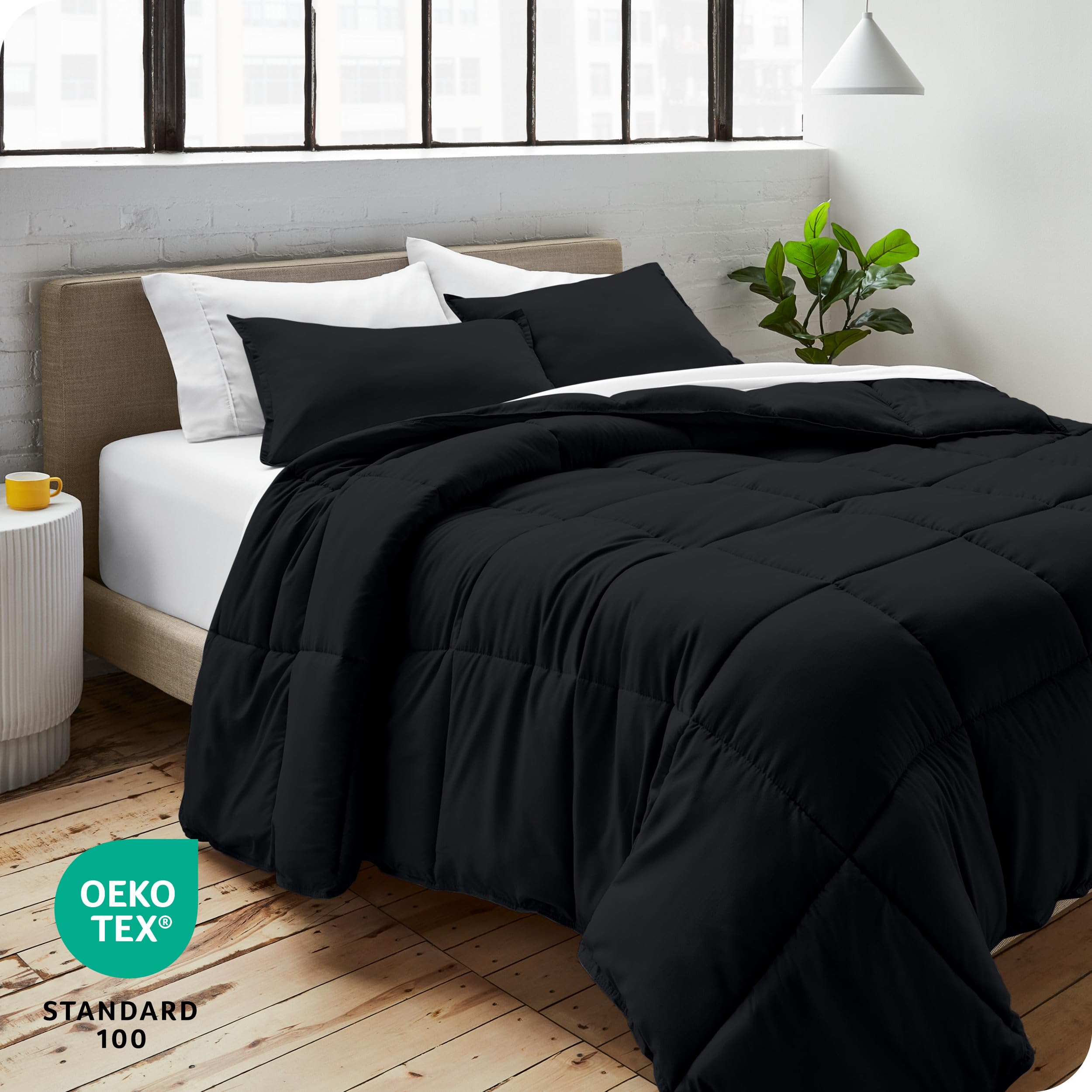 Bare Home Oversized Queen Comforter Set - Ultra Soft Goose Down Alternative - Premium 1800 Series All Season Warmth - Perfect for Master Bedroom, Guest Room & Cozy Winter Nights (Black)