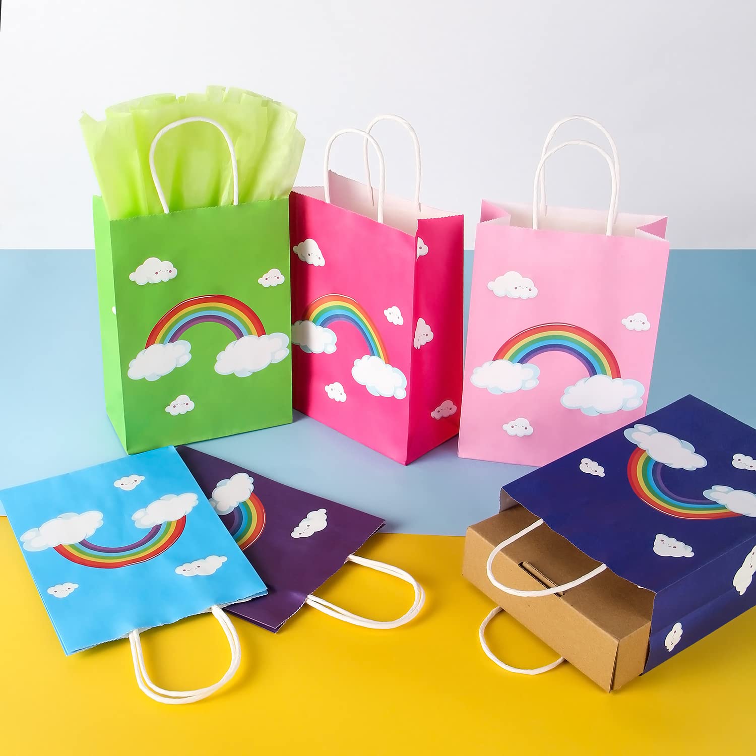 32 Pcs Rainbow Party Favor Bags with Handles - 8.7
