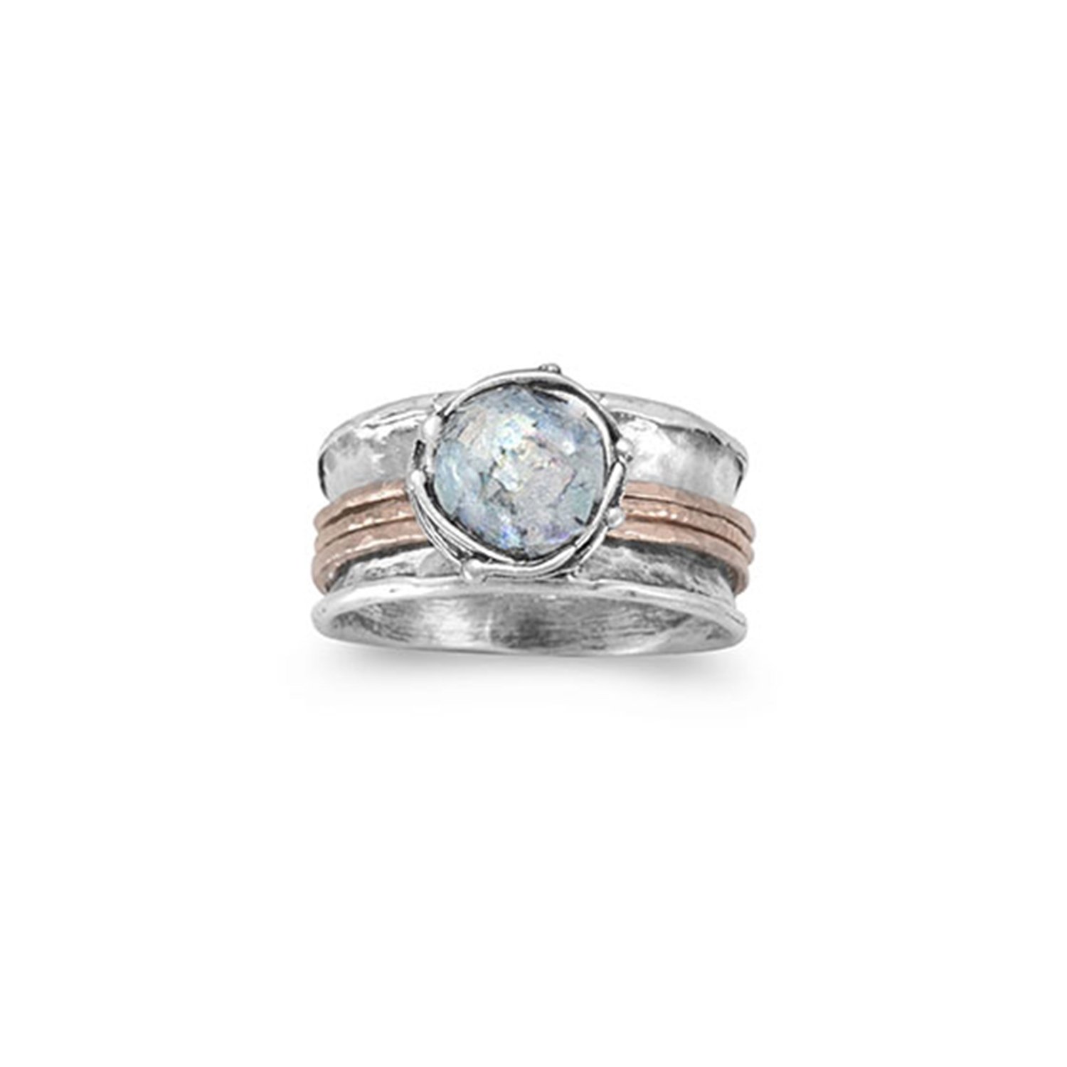 Ancient Roman Glass Ring - Round Rose Gold Plated Sterling Silver Band for Women - Perfect for Weddings, Anniversaries & Special Occasions