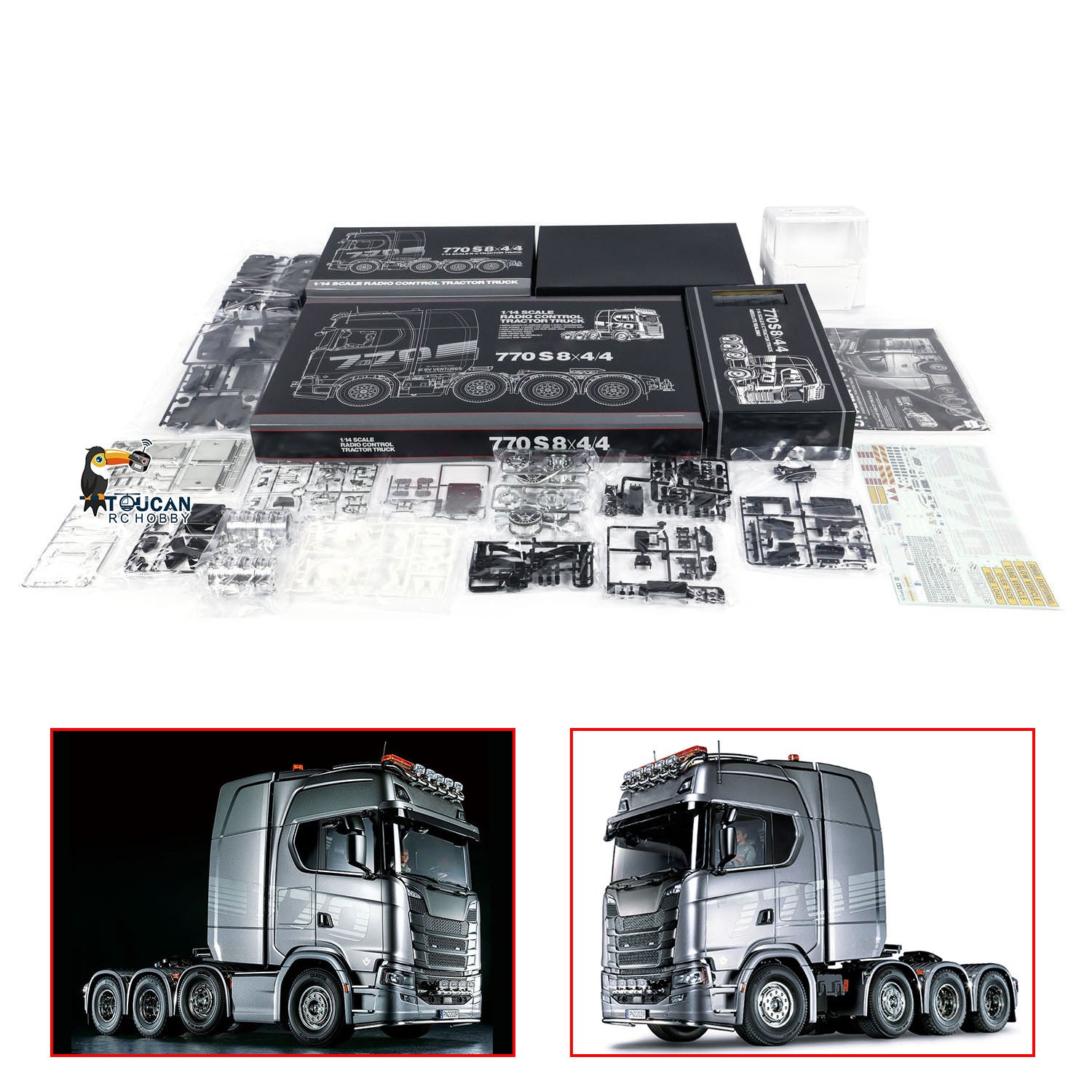 Pre Order 1/14 8X4 770S 56371 RC Tractor Truck Radio Control Car - Unassembled Unpainted Model Kit with 3-Speed Gearbox & Motor | Perfect for Hobbyists, Collectors, and RC Enthusiasts | Great for DIY Projects, Gifts, and Off-Road Simulation Play