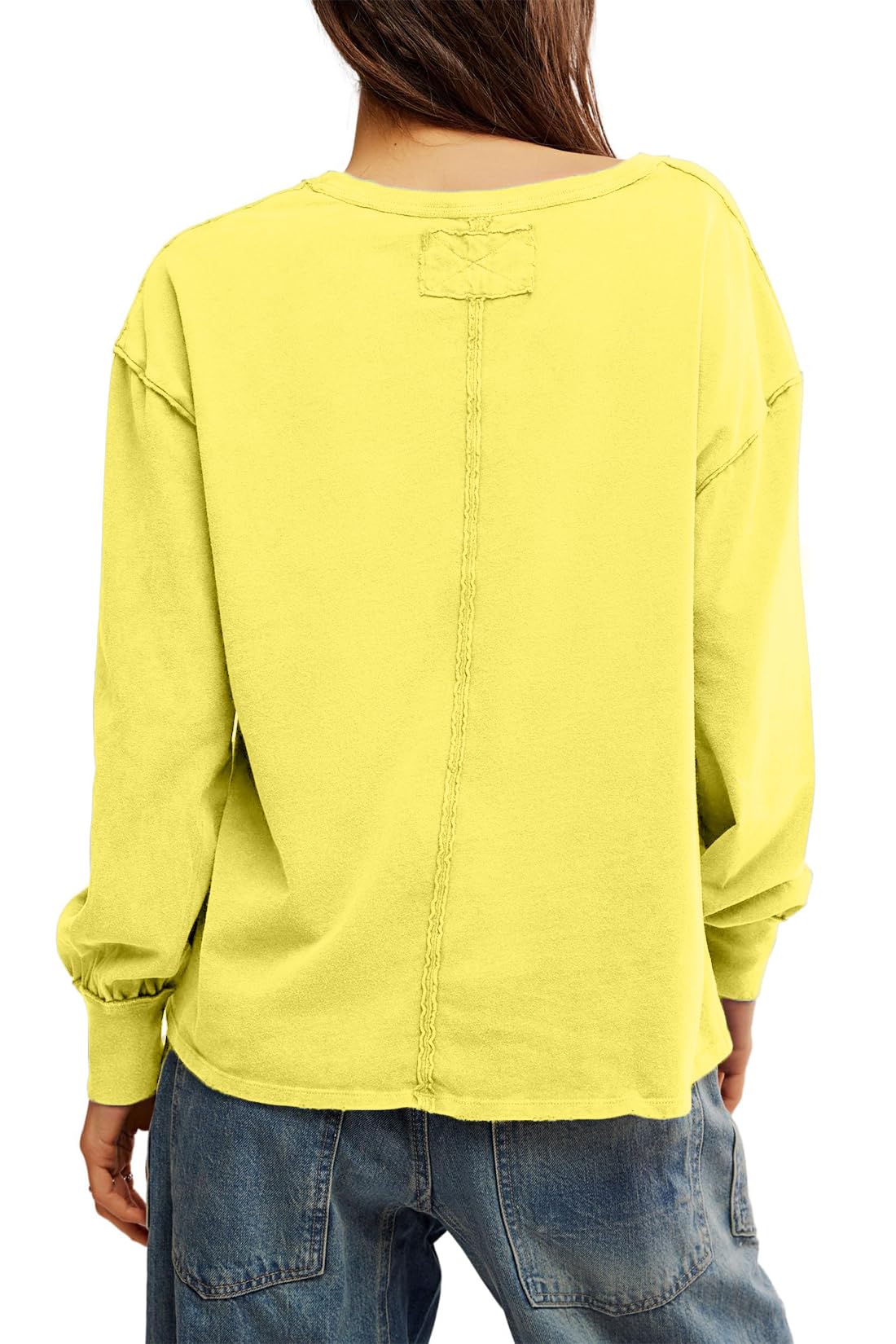 Allimy Women's Long Sleeve Distressed Pocket T-Shirt - Spring Fashion 2025 Crewneck Casual Top for Streetwear, Layering & Everyday Outfits