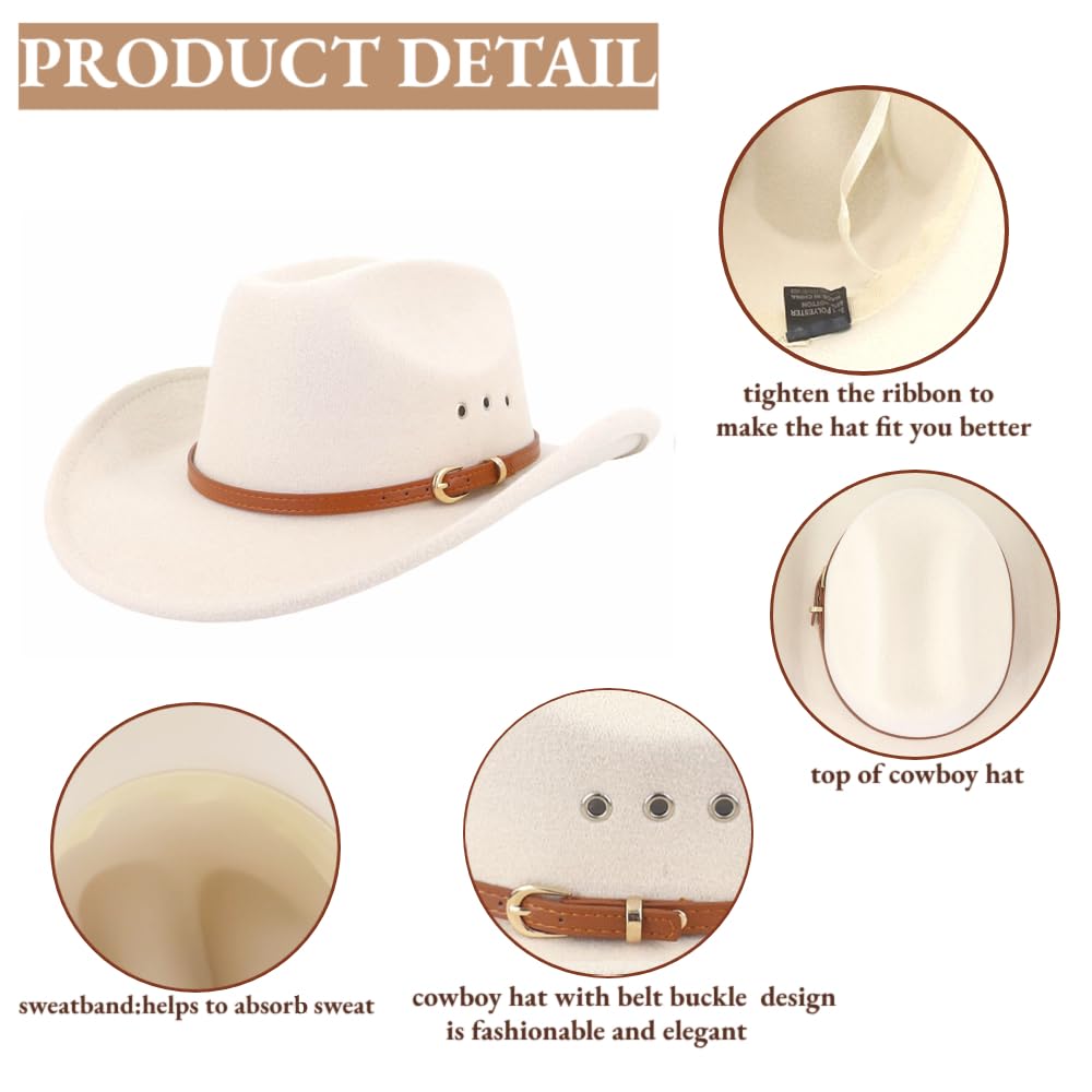 LIDHAY Western Cowboy Hat for Women & Men - Classic Wide Brim Felt Fedora Hat with Belt Buckle - Perfect for Outdoor Rodeo, Country Music Festivals & Western Style Fashion