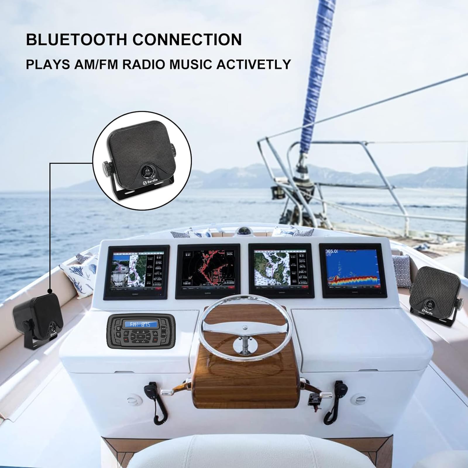 Herdio Marine Bluetooth Radio System with AM/FM Stereo Receiver, 4