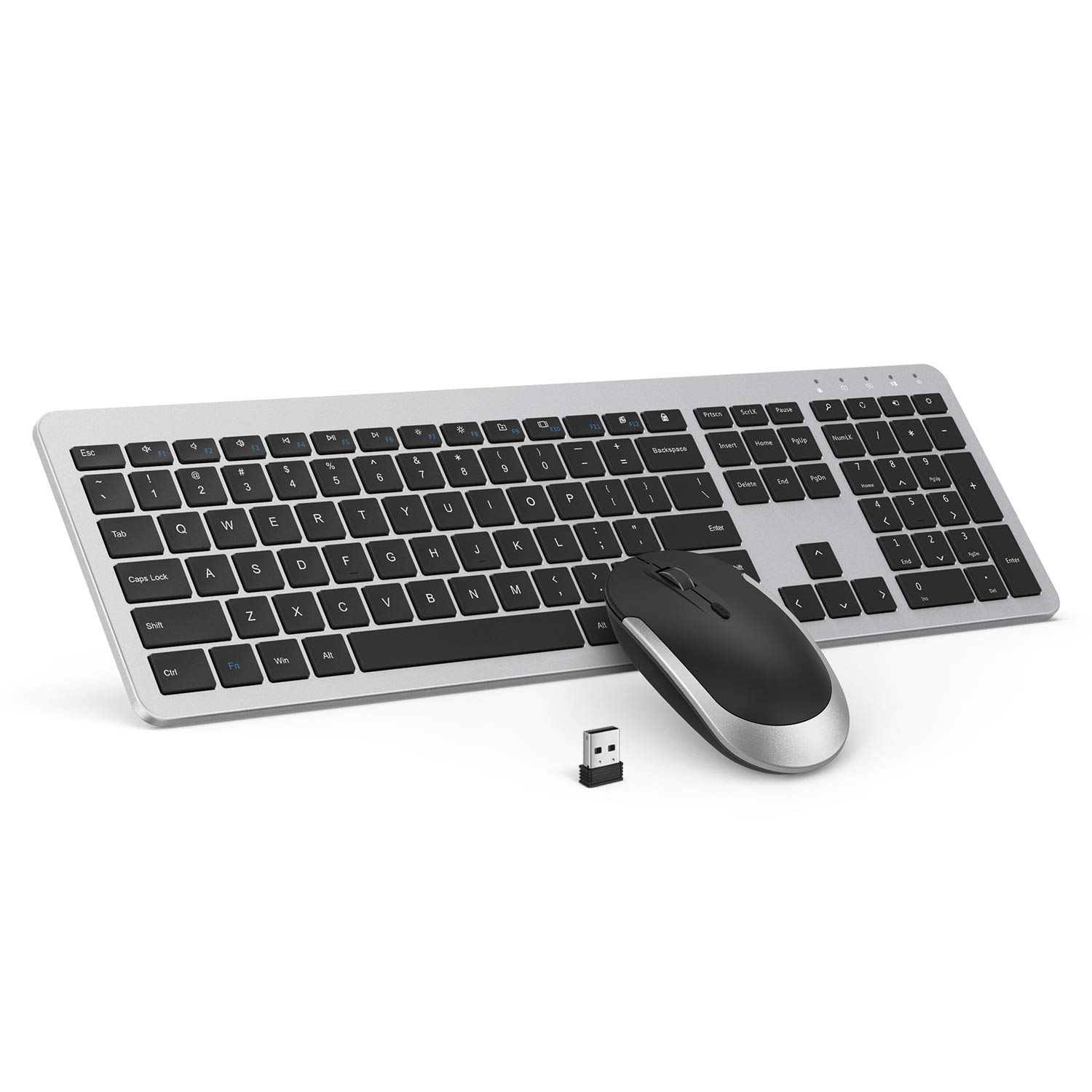 Seenda Wireless Keyboard and Mouse Combo - Full Size Slim Wireless Keyboard with Mouse, On/Off Switch for Both (Black & Silver) - Perfect for Office, Home, Gaming & Remote Work