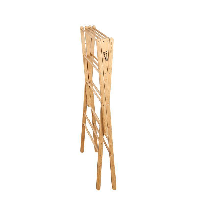 Heavy Duty W Frame Bamboo Clothes Drying Rack - Foldable Laundry Drying Stand for Indoor & Outdoor Use - Perfect for Apartments, Balconies, and Travel