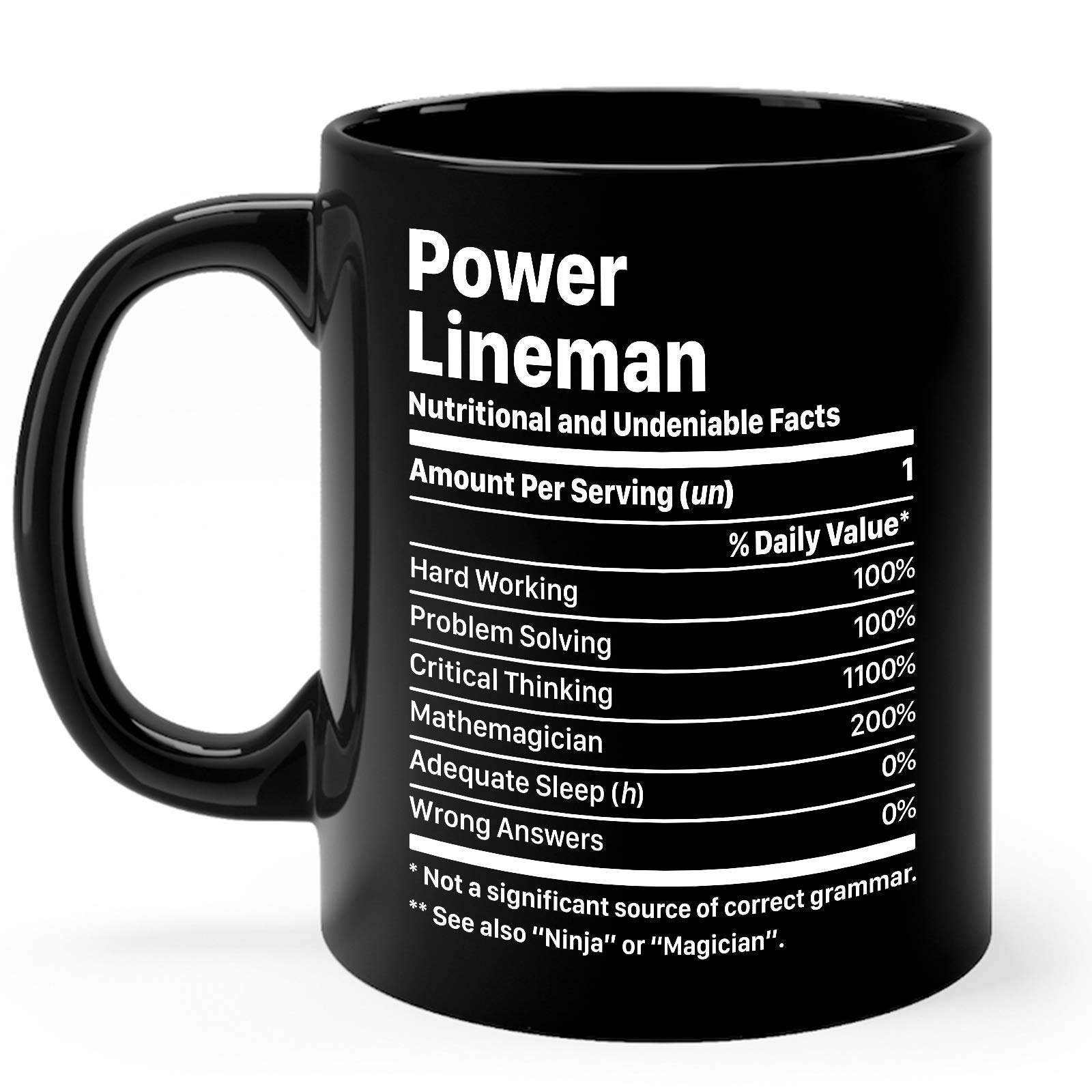 11oz Black Ceramic Coffee Mug for Power Linemen - Lineman Appreciation Gift with Fun Facts - Perfect for Work Breaks, Retirement Gifts & Lineman Pride